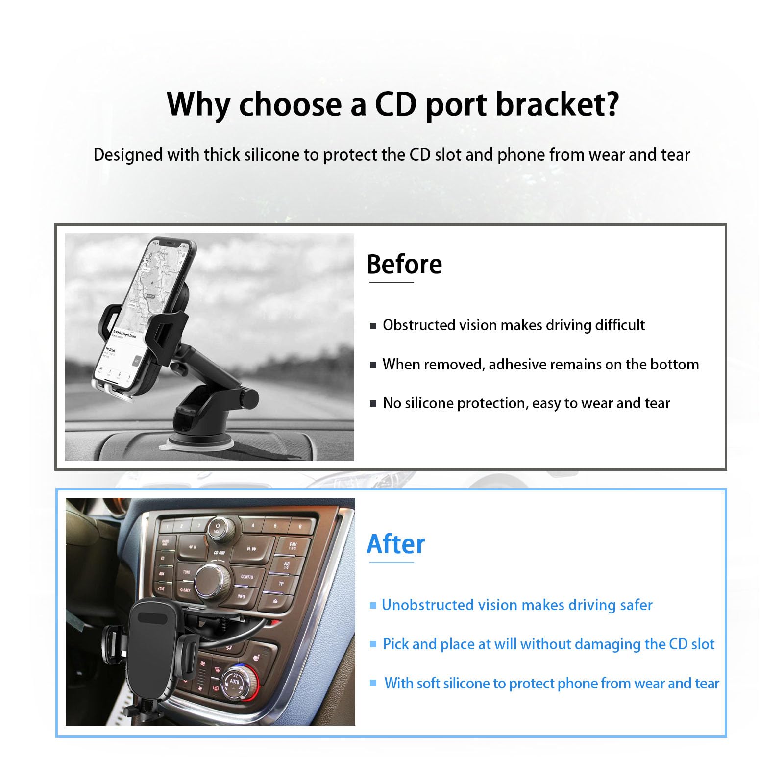 Augeny Car Phone Holder For Cd Slot, 360 Degree Rotatable Auto Phone Mount, Universal Cellphone Holder With One Hand Operation Design, Vehicle Cd Slot Phone Holder For All Smartphones