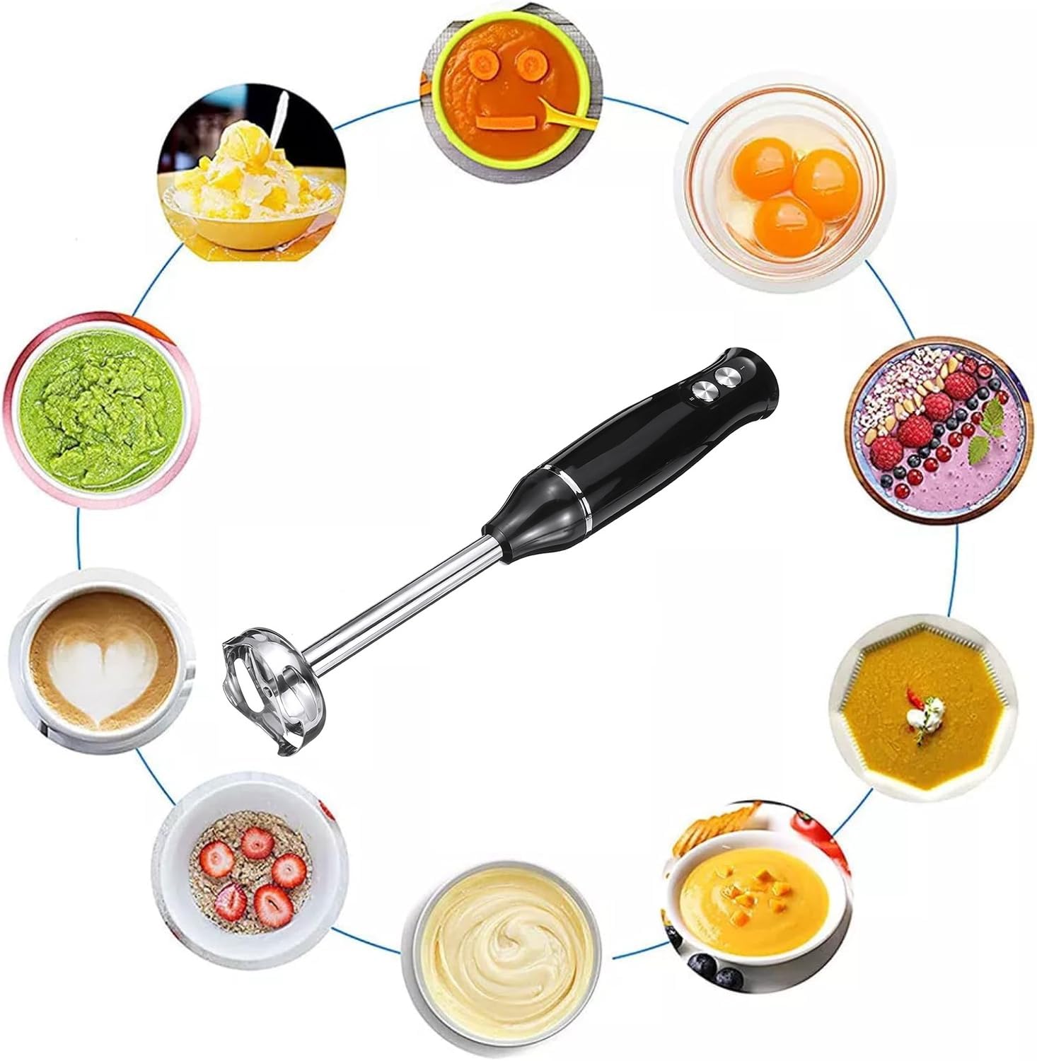 Liulikj Food Blender, 4-In-1 Household Handheld Food Cooking Stick With Ground Meat Cup, Low And High Speed Setting Suitable For Home Kitchens To Prepare Children'S Food, Soups And Sauces