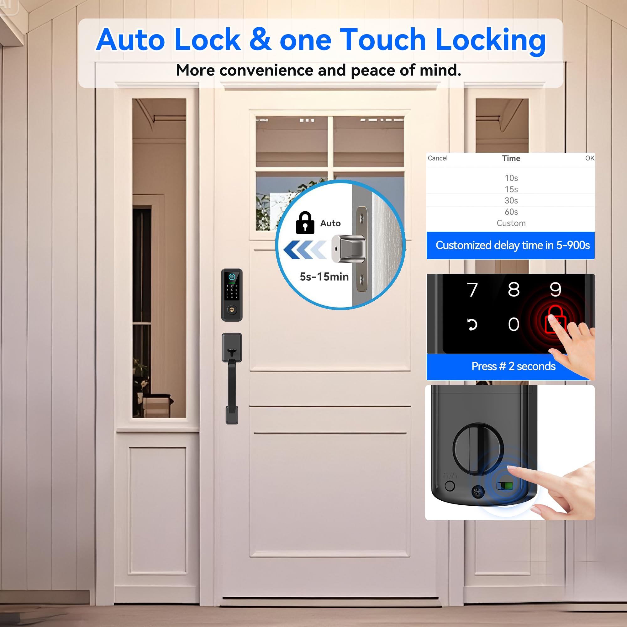Yosimika Smart Keyless Entry Door Lock With Handle – Bluetooth Front Door Deadbolt With Fingerprint, App & Keypad Control, Alexa Compatible, Matte Black