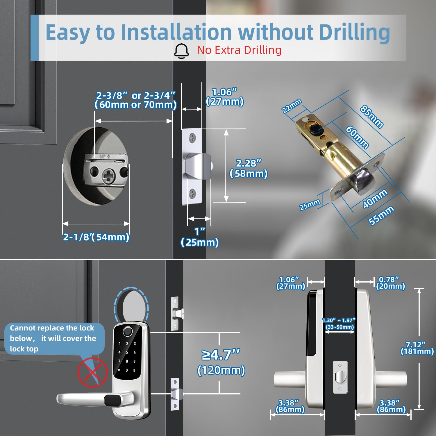 Msr X6 Keyless Entry Door Lock With Keypad, Fingerprint Exterior Locks, Door Handle Deadbolt With Code, Smart Locks For Front Door, Electronic Digital Keypad Smart Lock, Auto Locked & App Control