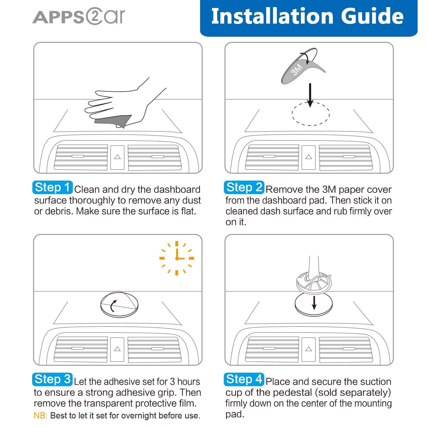 Apps2Car Dashboard Pad Mounting Disk For Suction Cup Phone Mount & Tom Tom Garmin Gps Suction Mount Sat Nav Dash Cam Holder Stick On Universal Dash Mount Pad W/3M Adhesive 70Mm Diameter 3 Pcs