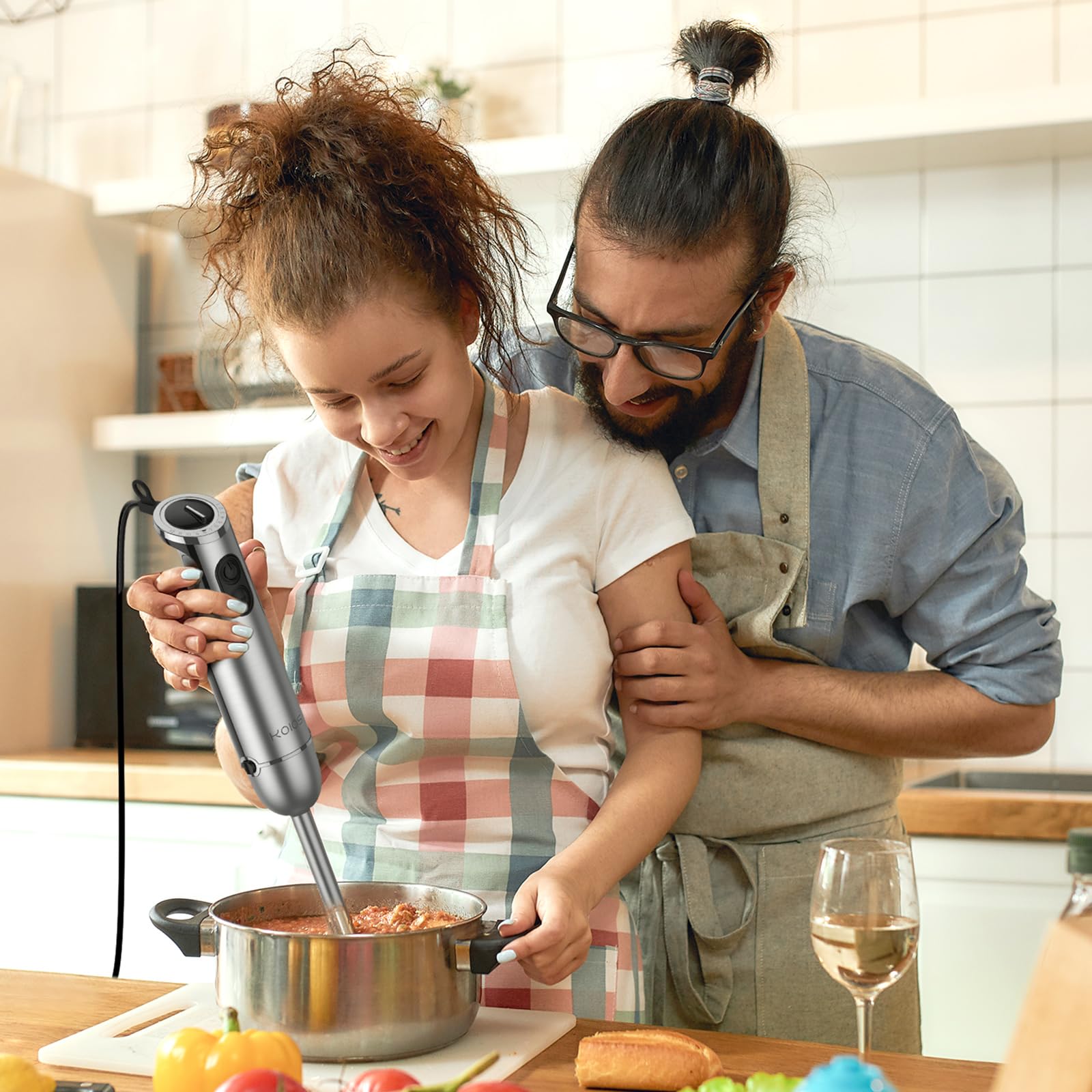 Koios Immersion Hand Blender, 5-In-1 Hand Blender With Entire Stainless Steel Blender Shaft, Full Copper Motor, Built In 12 Speed Turbo Stick Blender, Handheld Blender For Baby Food, Smoothies, Soups