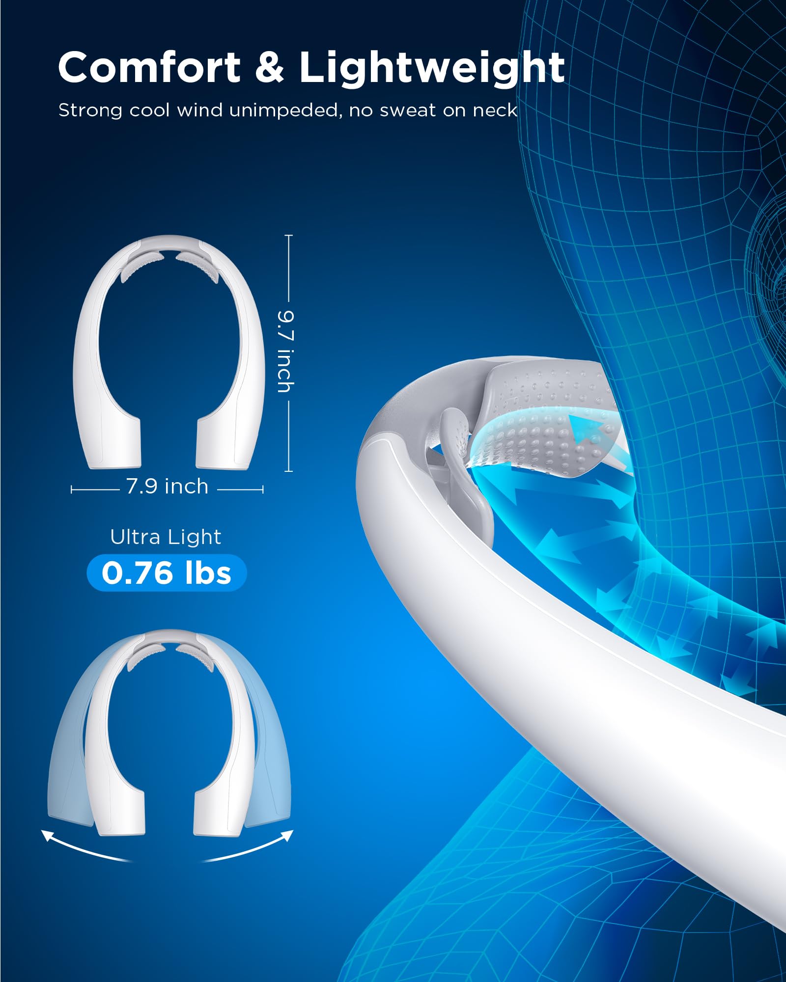 Ai rechargeable neck fan with adjustable speeds, perfect for cooling during workouts or hot weather