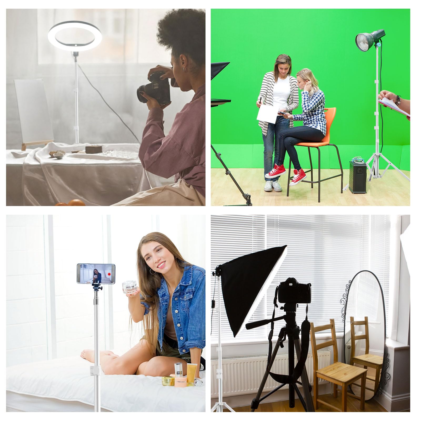 Wellmaking 72" Led Light Stand - Reverse Folding Light Tripod For Photography, Portable, Suitable For Streaming, Vlog, Youtube (White)