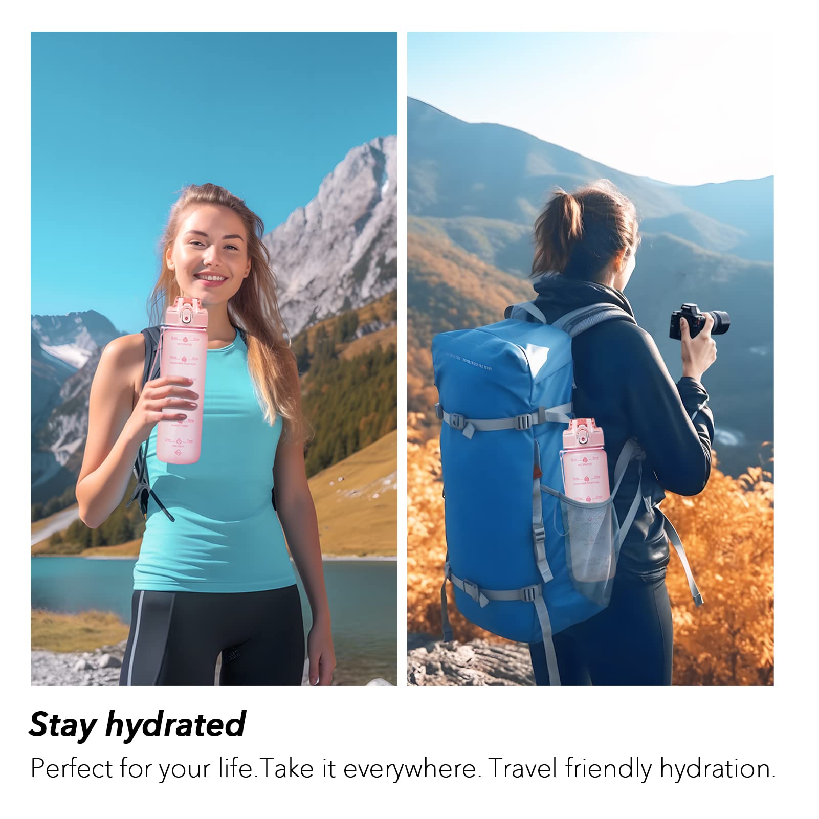 32Oz Motivational Water Bottles With Time Marker & Fruit Strainer, Single Color Water Bottle