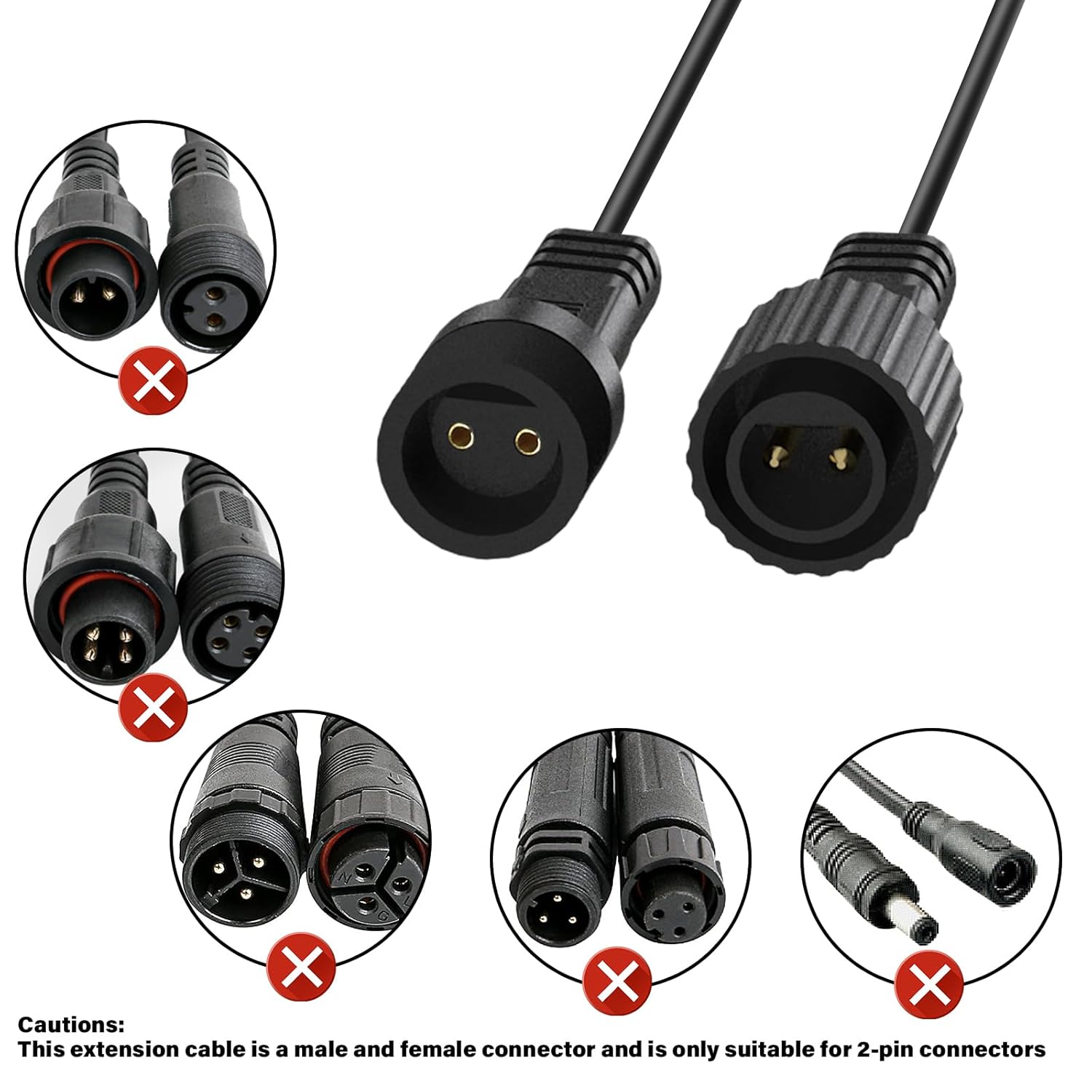 Ffzzkj 2Pin Extension Cable For G40 Globe String Lights Ip68 Waterproof Extension Lead 24Awg Extension Cord For Outdoor Solar String Lights, Indoor String Lights, 6.6Ft(2M)