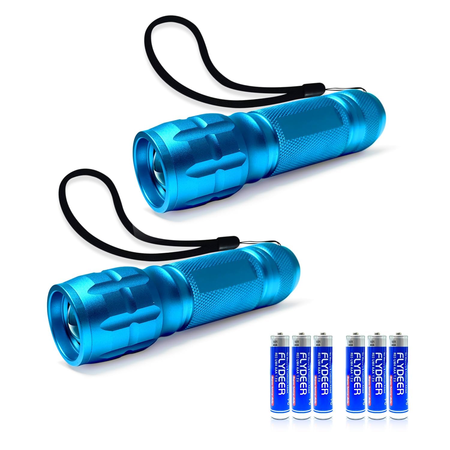 Kunhe 140 Lumen 2 Pack Led Portable Handheld Flashlight 3 Modes Zoomable High Bright Waterproof Pocket Small Flashlight For Emergency And Outdoor Use Camping Accessories With 6 Aaa Batteries Blue