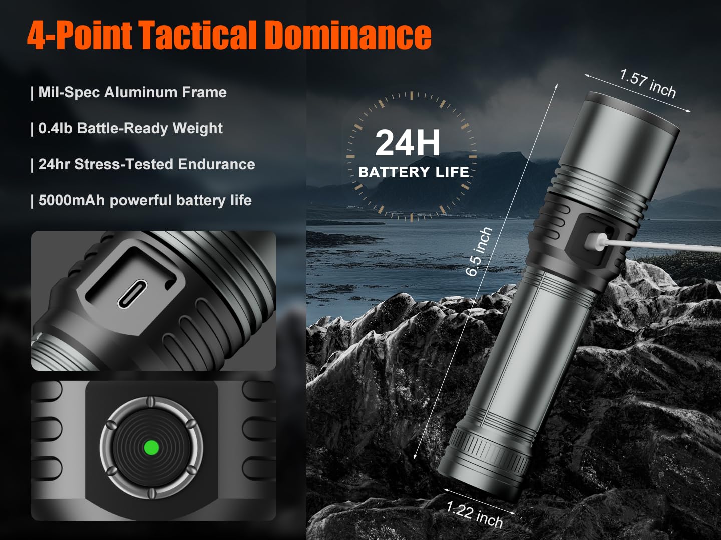 Skyfire Led Flashlights 1000000 High Lumens With Ignition Lens, Rechargeable Super Bright Zoomable Flash Light, 5 Modes Waterproof Handheld Powerful Utility Flashlight For Emergency Camping Hiking