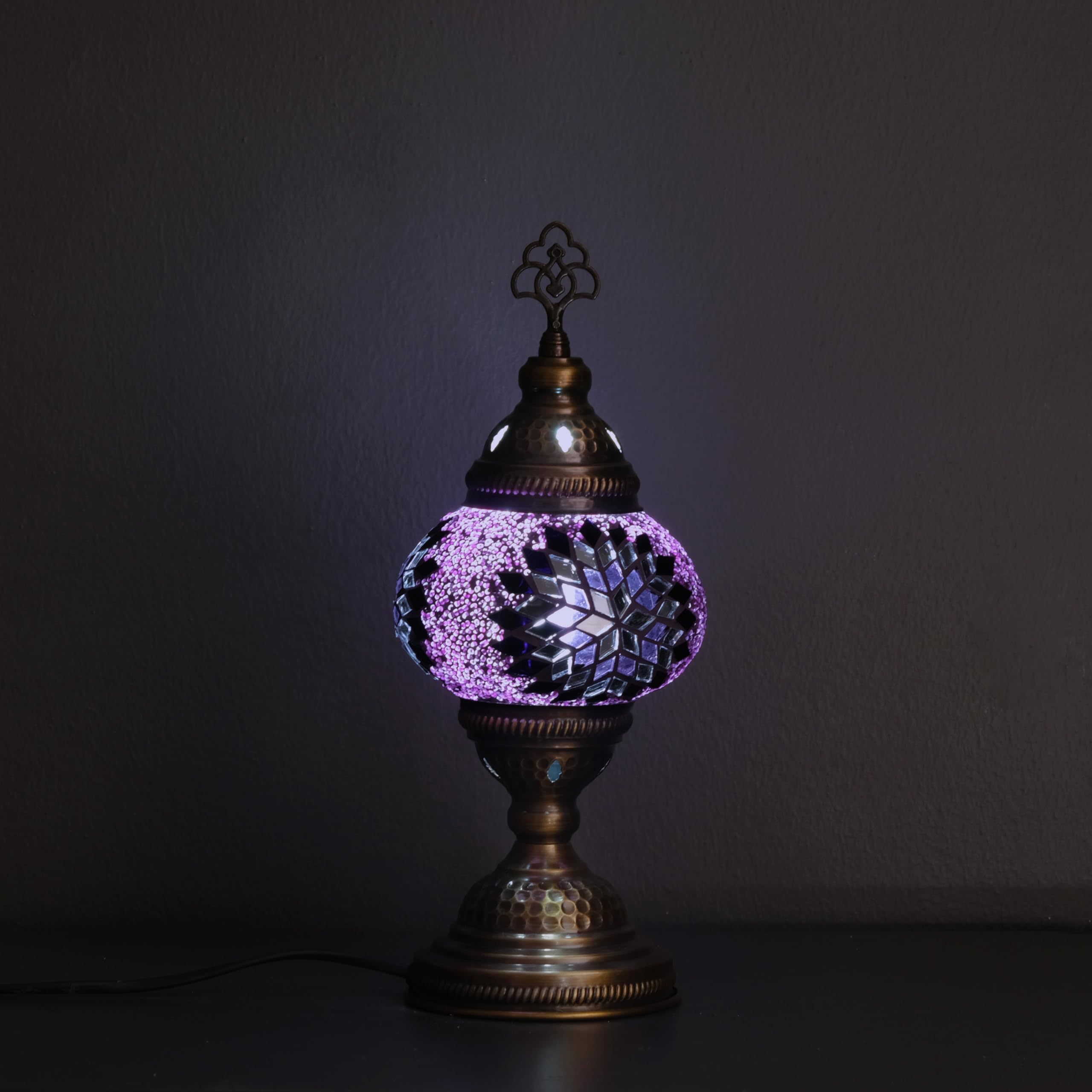 Asylove Turkish Lamp, Mosaic Table Lamp, Home Lighting, Handcrafted Table Lamp, Authentic Moroccan Lamp, 5 Inch Globe - Total Dimensions 5 X 5 X 13 İnch (Purple)