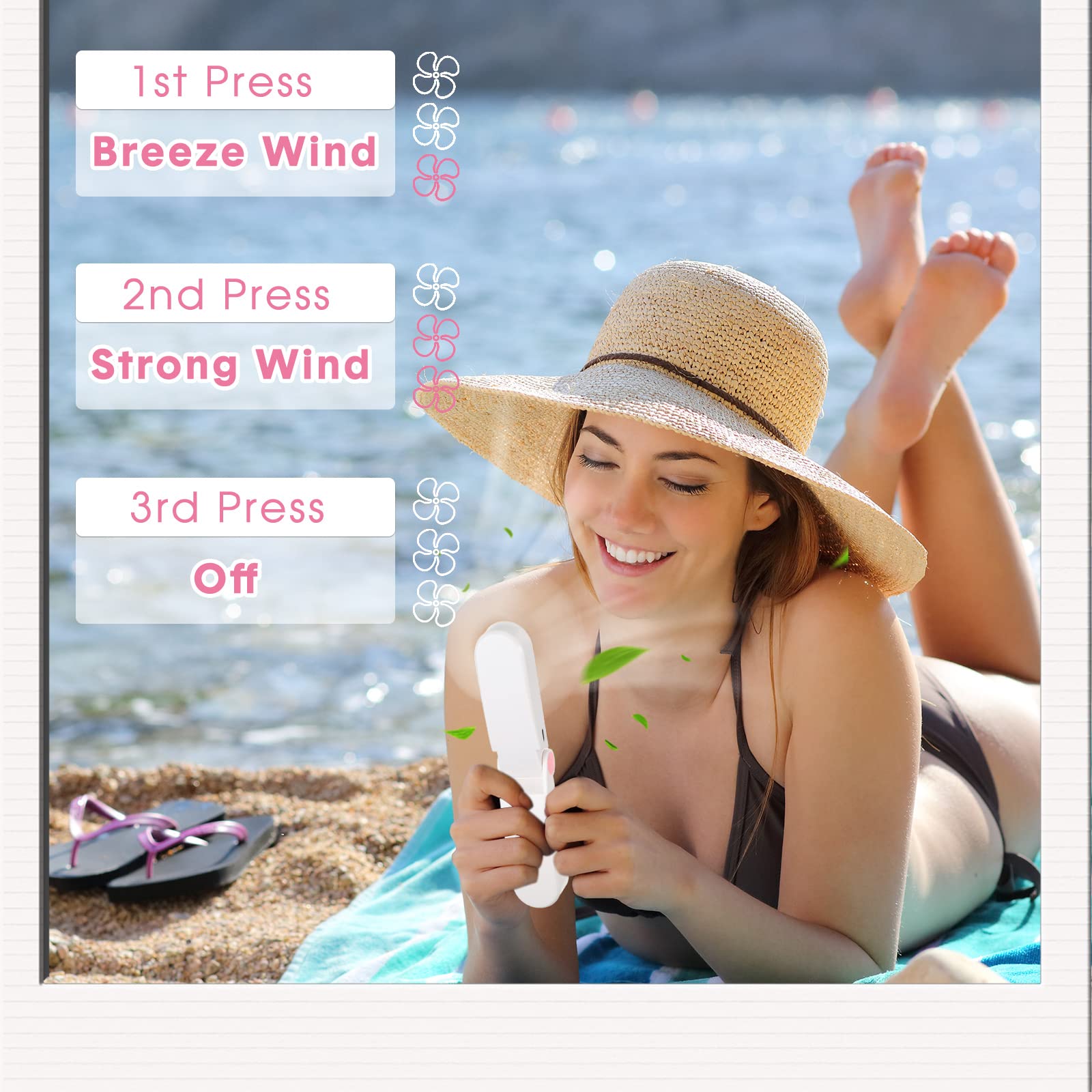 Portable handheld fans in a 3-pack with foldable design and USB rechargeable feature