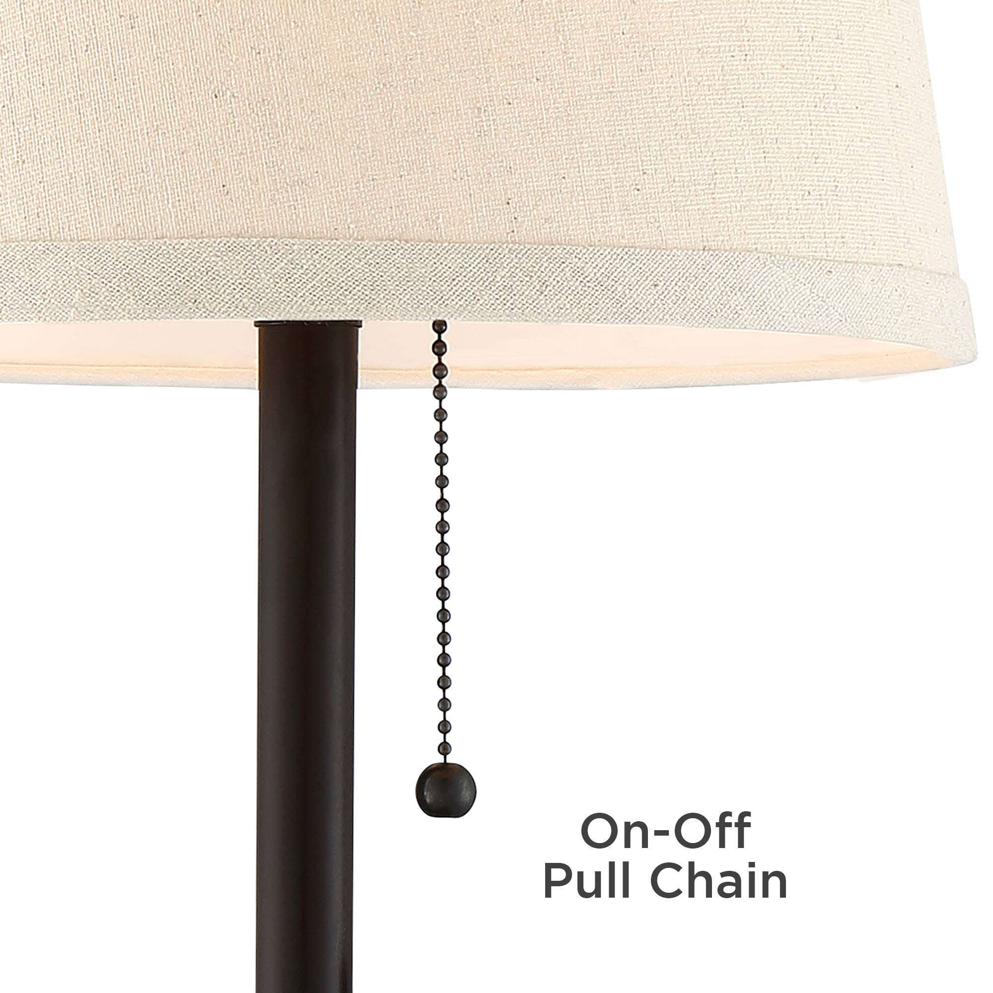 360 Lighting Flesner Modern Desk Table Lamp With Hotel Style Usb And Ac Power Outlet In Base 20" High Bronze Metal Oatmeal Drum Shade For Living Room Bedroom House Bedside Nightstand Home