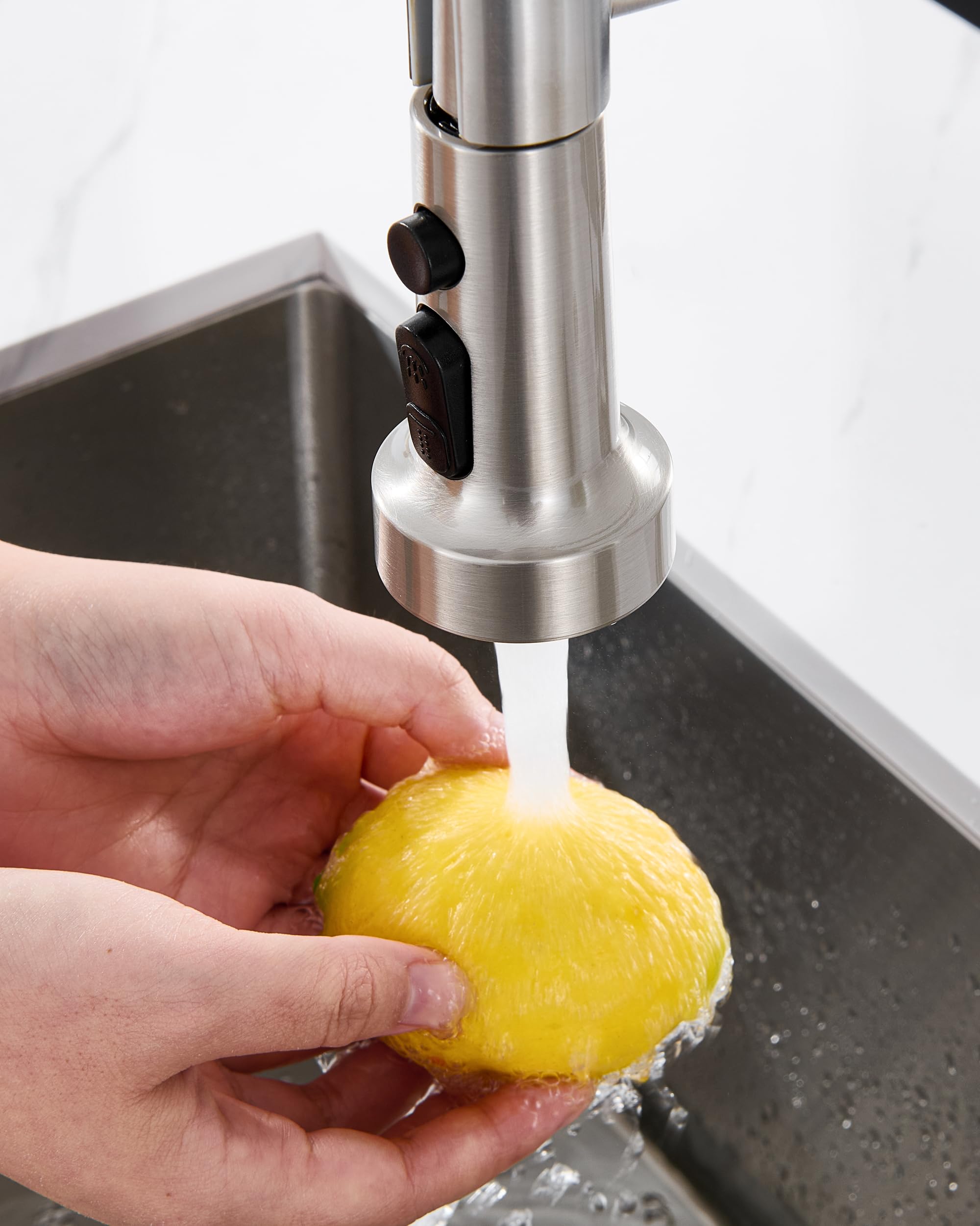 J-Hva Pull Down Kitchen Faucet Sprayer Head Replacement Part, 3 Function Pull Out Sink Sprayer Replacement Nozzle With 15 Adapters, Kitchen Faucet Head Hose Spray Tap Spout, Brushed Nickel