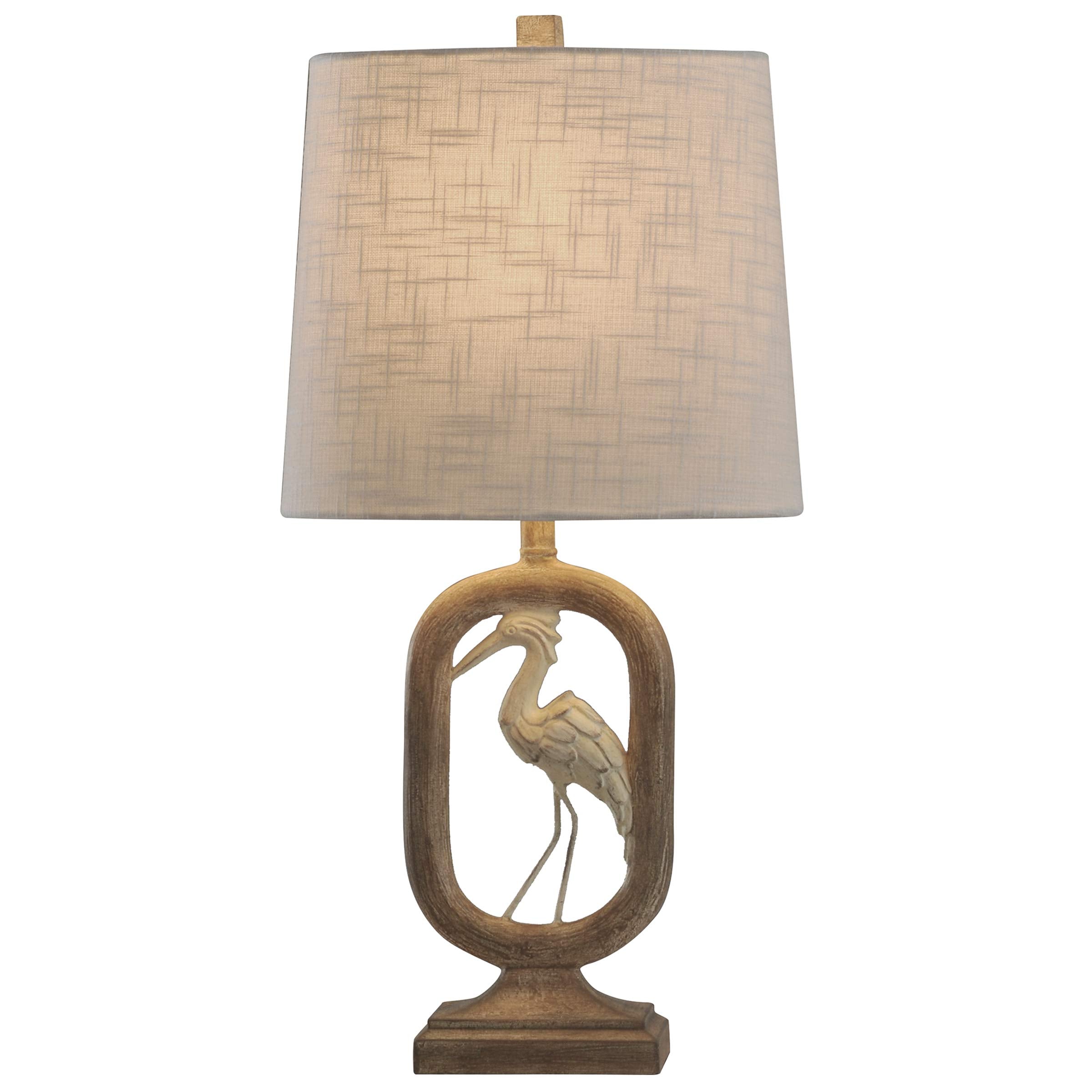 Collective Design L27699Cdsam Crane Light Brown, Distressed Bird, Off White Table Lamp