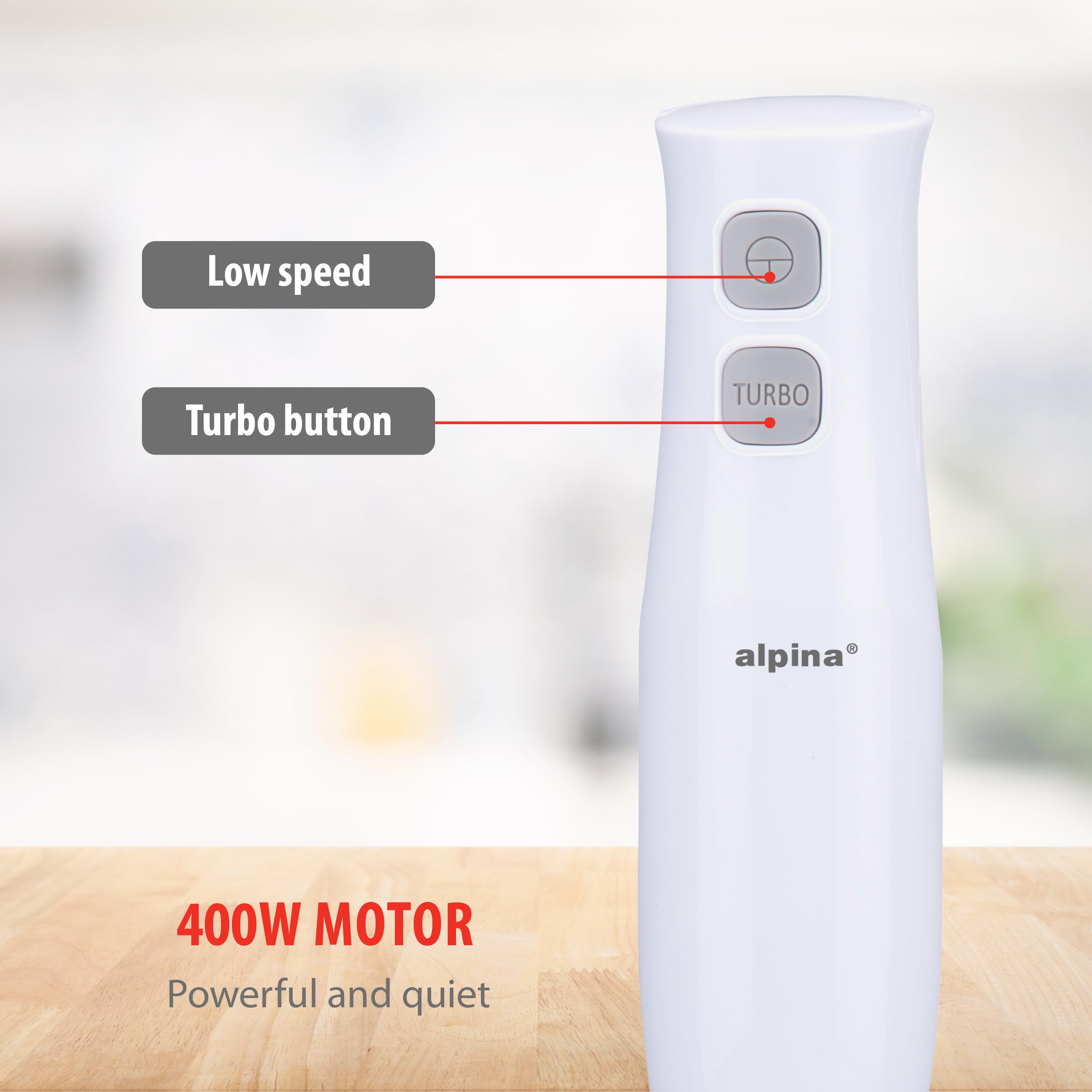 Alpina Hand Blender With Accessories, Mini Chopper, Blender, Arm, Blender, Multifunction 400W, White