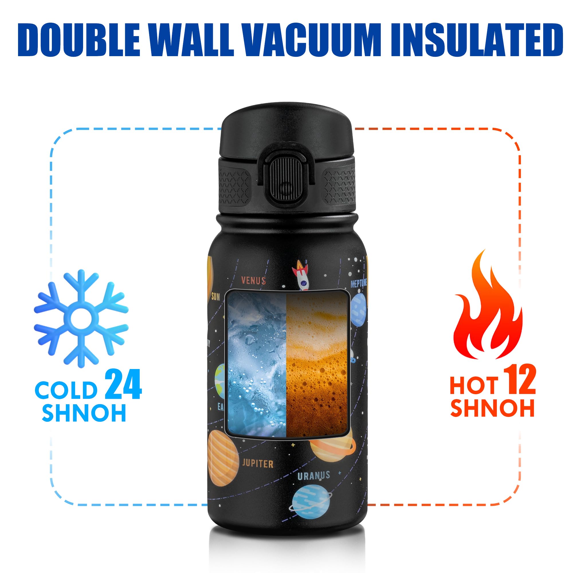 Oldley 12Oz Kids Water Bottle, Stainless Steel Insulated Water Bottle For Kids, With Straws Leak-Pr