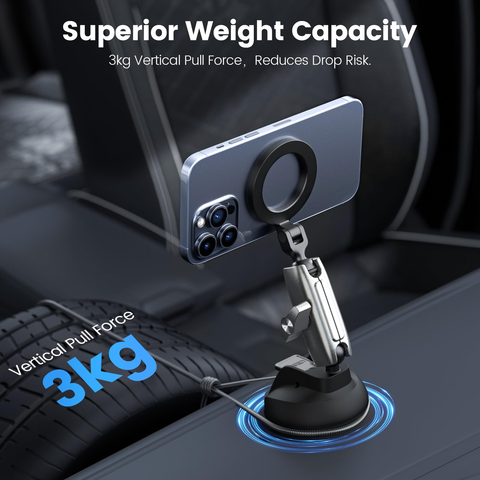 Telesin Telesin° Magnetic Aluminum Suction Cup Car Phone Holder For Video Recording, 360° Adjustment Car Phone Mount Dashboard Phone Holder For Magsafe, Windshield Window Dash Vent Mount For Iphone Android