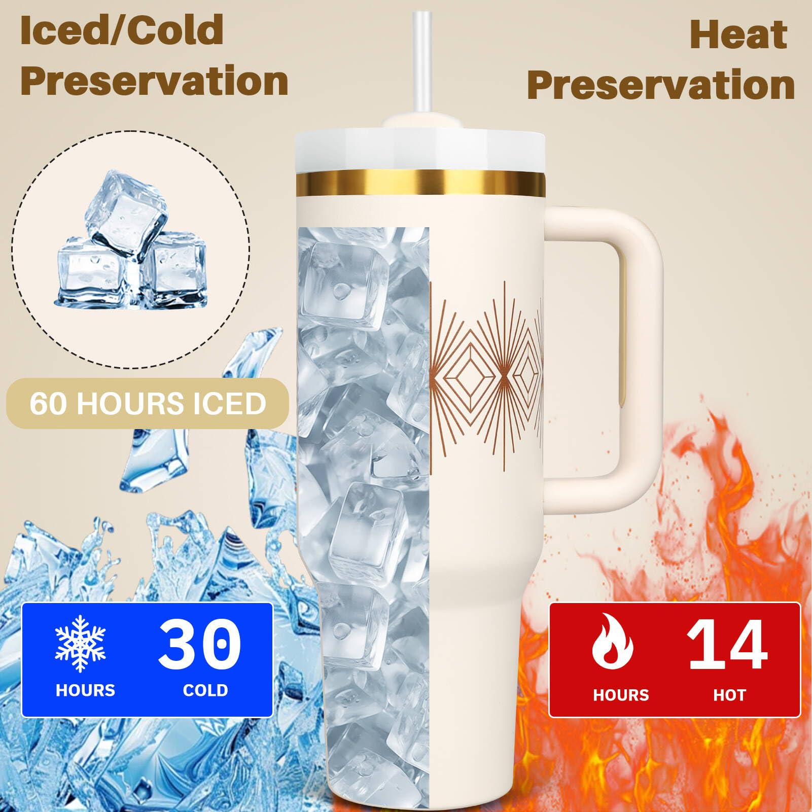 30 Oz Tumbler With Handle And Straw Lid Insulated Reusable Stainless Steel Water Bottle Travel Mug