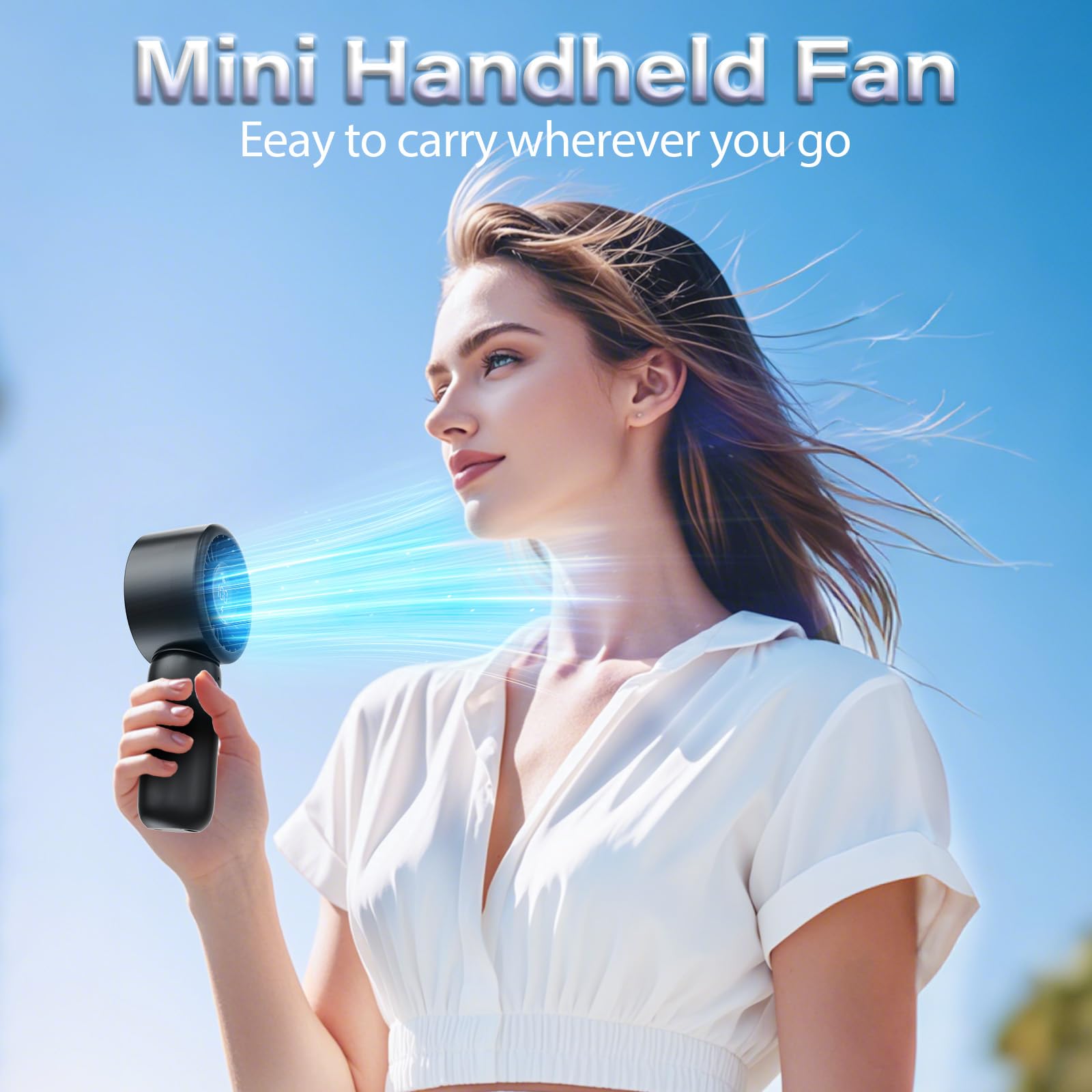 Handheld Fan - Portable Handheld Turbo Fan Rechargeable With Lanyard, 5 Speed Winds, Led Display
