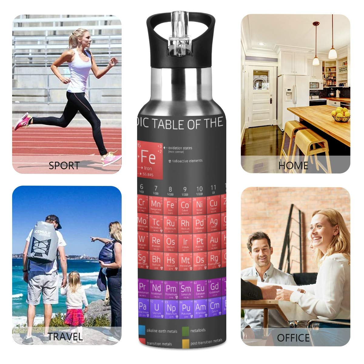 Periodic Table Water Bottle With Straw Lid For Fitness Gym Camping Outdoor Sports