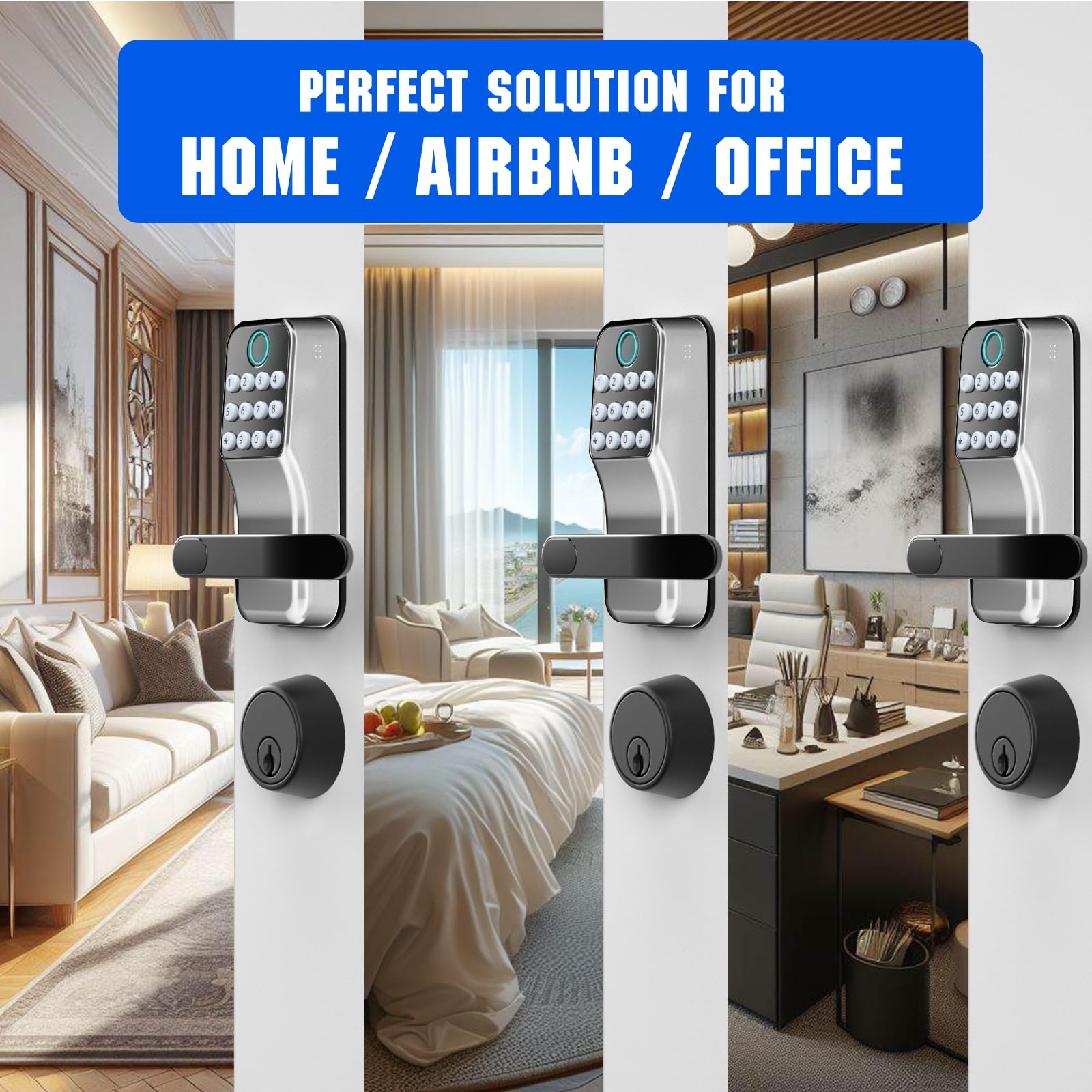 Olumat Smart Lock For Front Door: Keyless Entry Door Lock, Smart Keypad Lock With Handle, Fingerprint Lock With App, Digital Lock With Handle, For Garage, Home, Office