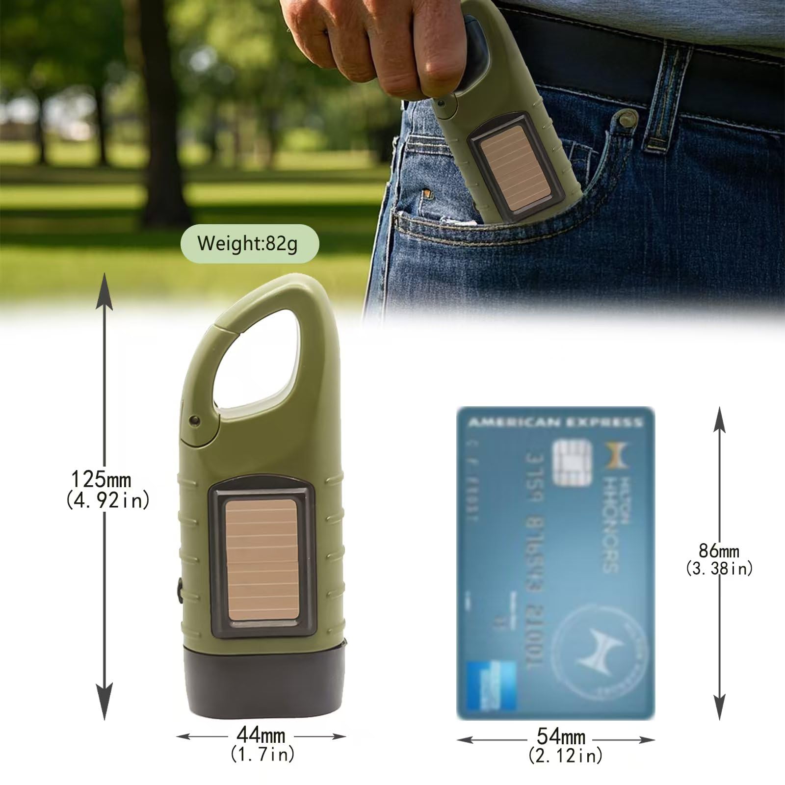 Yaluver Hand Crank Solar Powered Flashlight, Emergency Rechargeable Led Survival Flashlight With Dynamo Crank, Handheld Torch With Carabiner Clip For Sports, Camping, Hiking