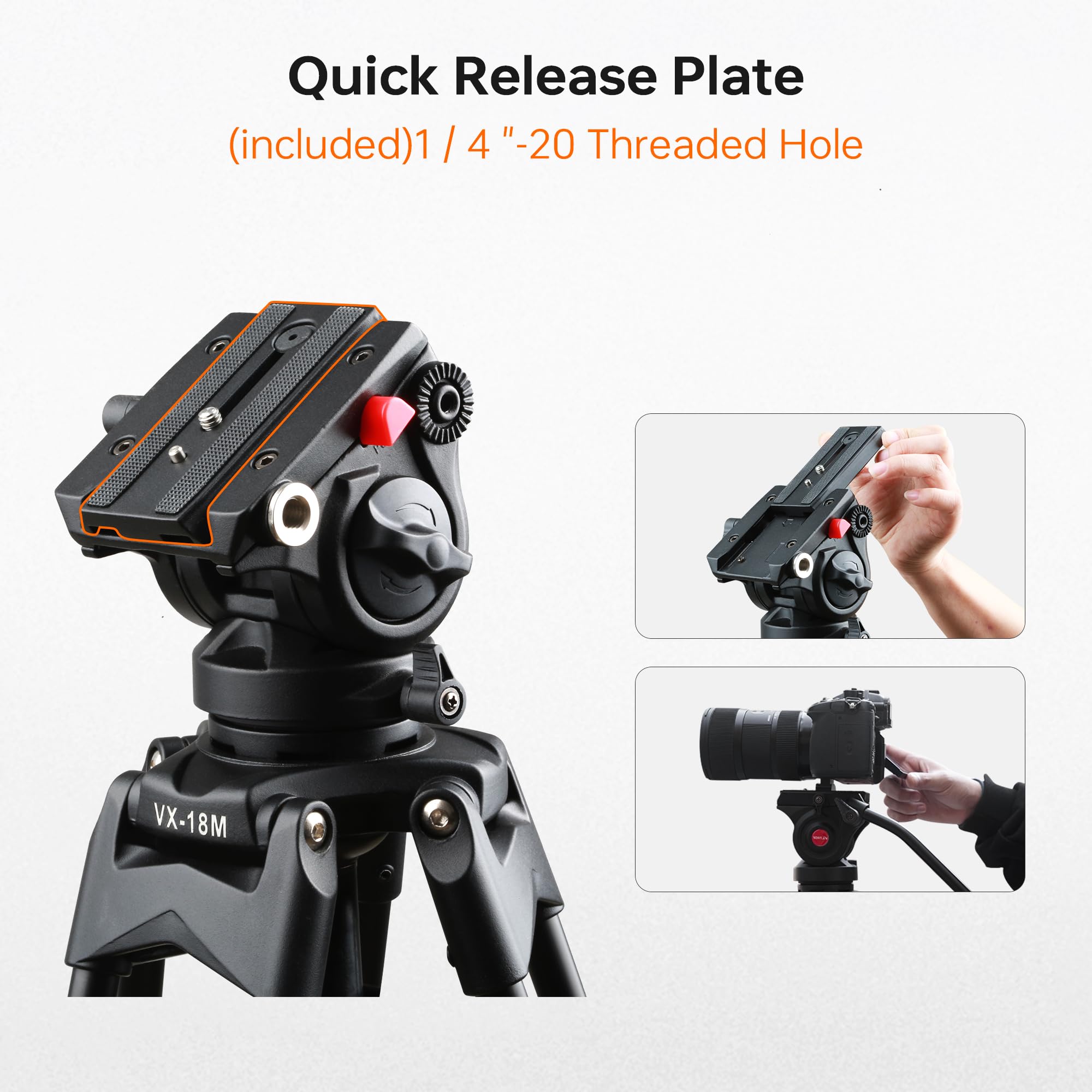 Viltrox 74" Heavy Duty Tripod, Video Tripod With Adjustable Damping 360° Fluid Head, Professional Camera Tripod With Universality Qr Plate,Flexible 360° Pan&+90°/-75° Tilt, Max Load 22Lb/10Kg