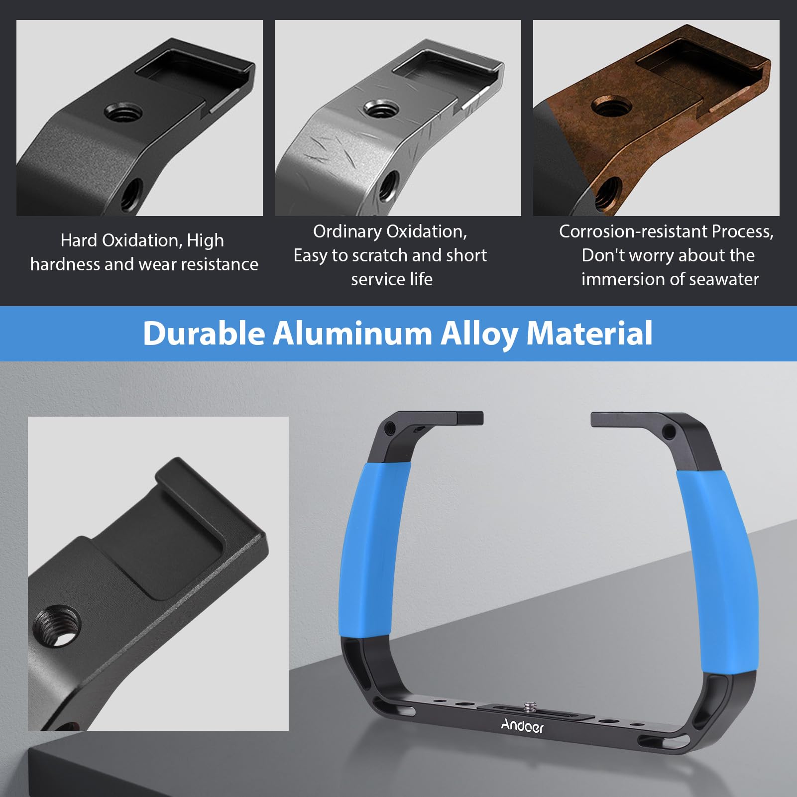 Andoer Submersible Stabilizer Mount, Handheld Stabilizer For Action Camera With Mounts For Cold Shoes Strap Compatible With Gopro Hero 12/11/10, Dji Osmo Action 4/3/2, Insta360, Azul