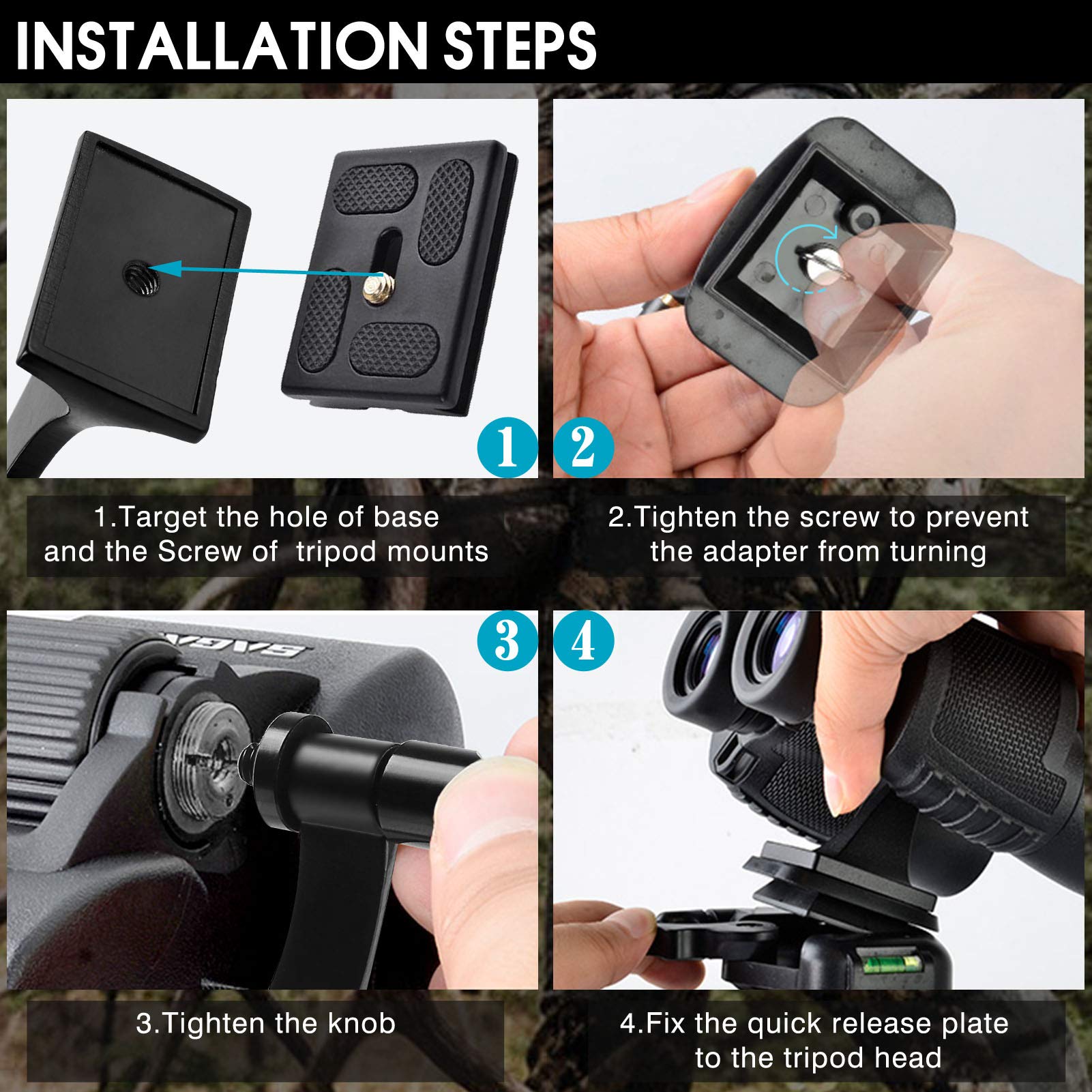 Tezoro Binocular Tripod Adapter, Binocular Mount 1/4 Inch Threading Mount Aluminium,Tripod Adapter For Bird Watching, Safari Sports Events, Optics Uni-Adaptor Tripod