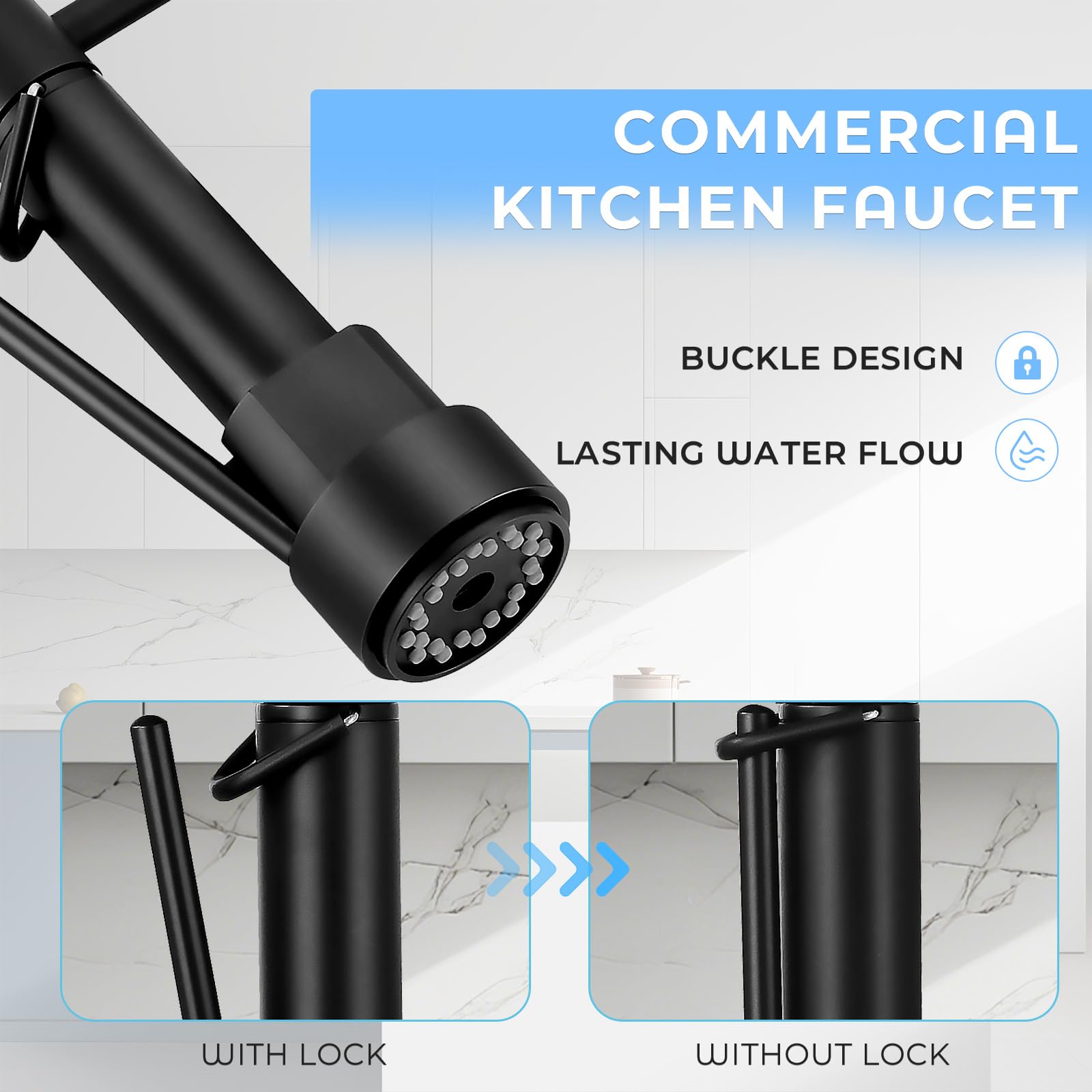 Fgkq Led Kitchen Faucets With Pull Down Sprayer,Kitchen Faucet Single Handle, Commercial Double-Head Faucet For Kitchen Sink Stainless Steel, Kitchen Sink Faucet With Deck Plate, Black