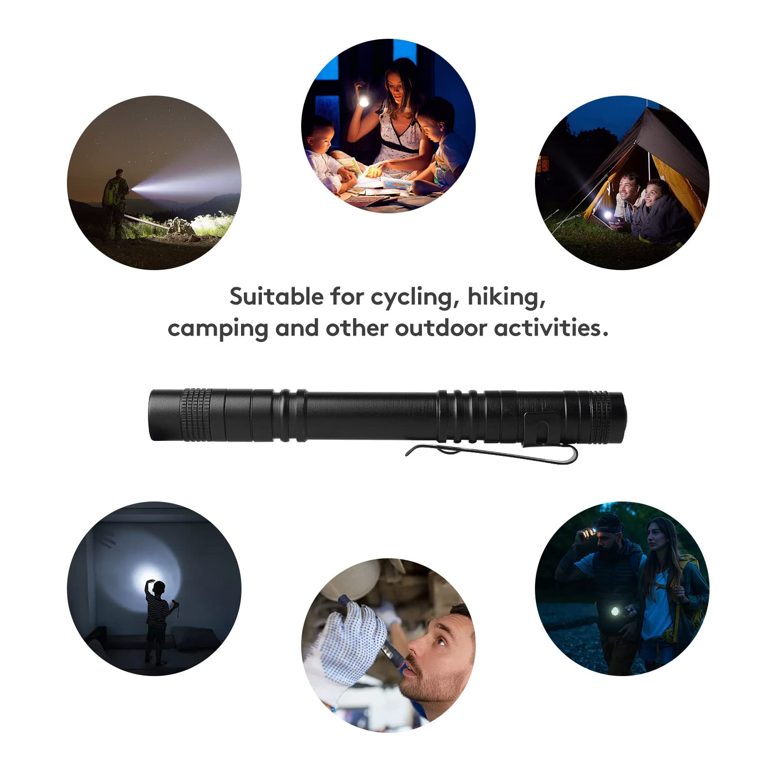 Waoniq Flashlight, 2 Pcs Mini Pen Led Lights, High Lumens, Pocket Size, Removable Clip, Wide Application, Batteries Not Included