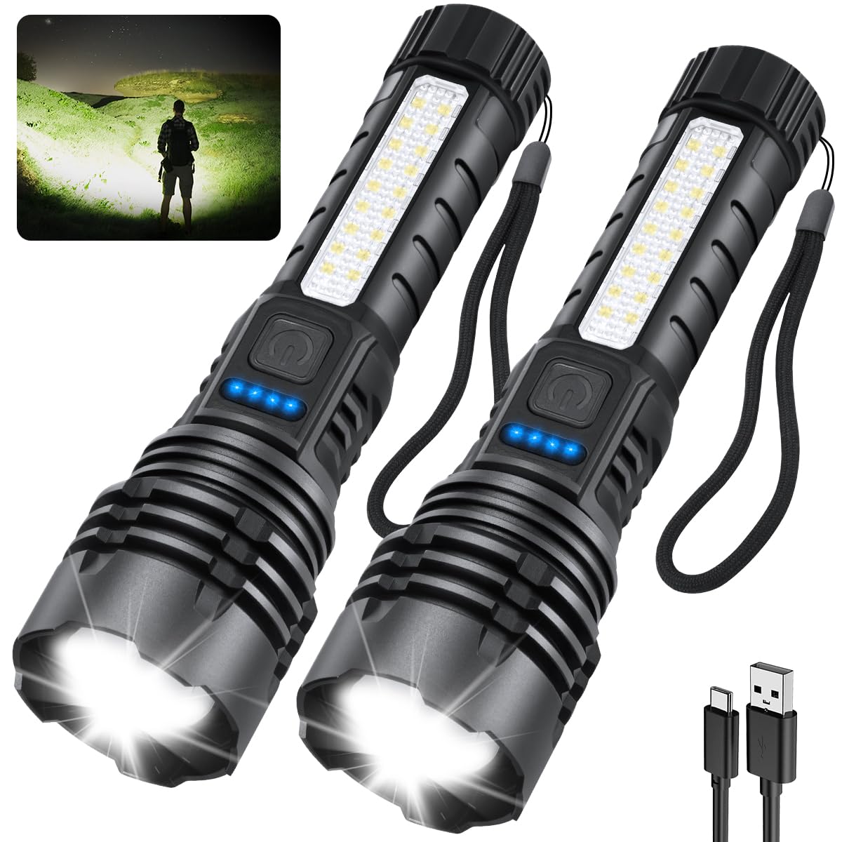 Zioeyiue Rechargeable Flashlights High Lumens 990000, 7Mode Flashlights Rechargeable, Super Bright Flashlight, Adjustable Tactical Flashlight, High Powered Flash Light, Led Flashlight For Emergency Home 2Pack