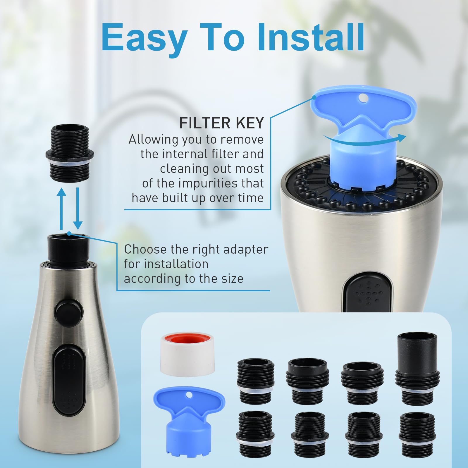 Beati Faucet Replacement Kitchen Faucet Head For Wewe-Forious-Qomolangma-Vfauosit-Basdehen-Wowow-Vccucine Pull Out/Down Kitchen Sink Faucet, 3 Spray Function,Brushed Nickel