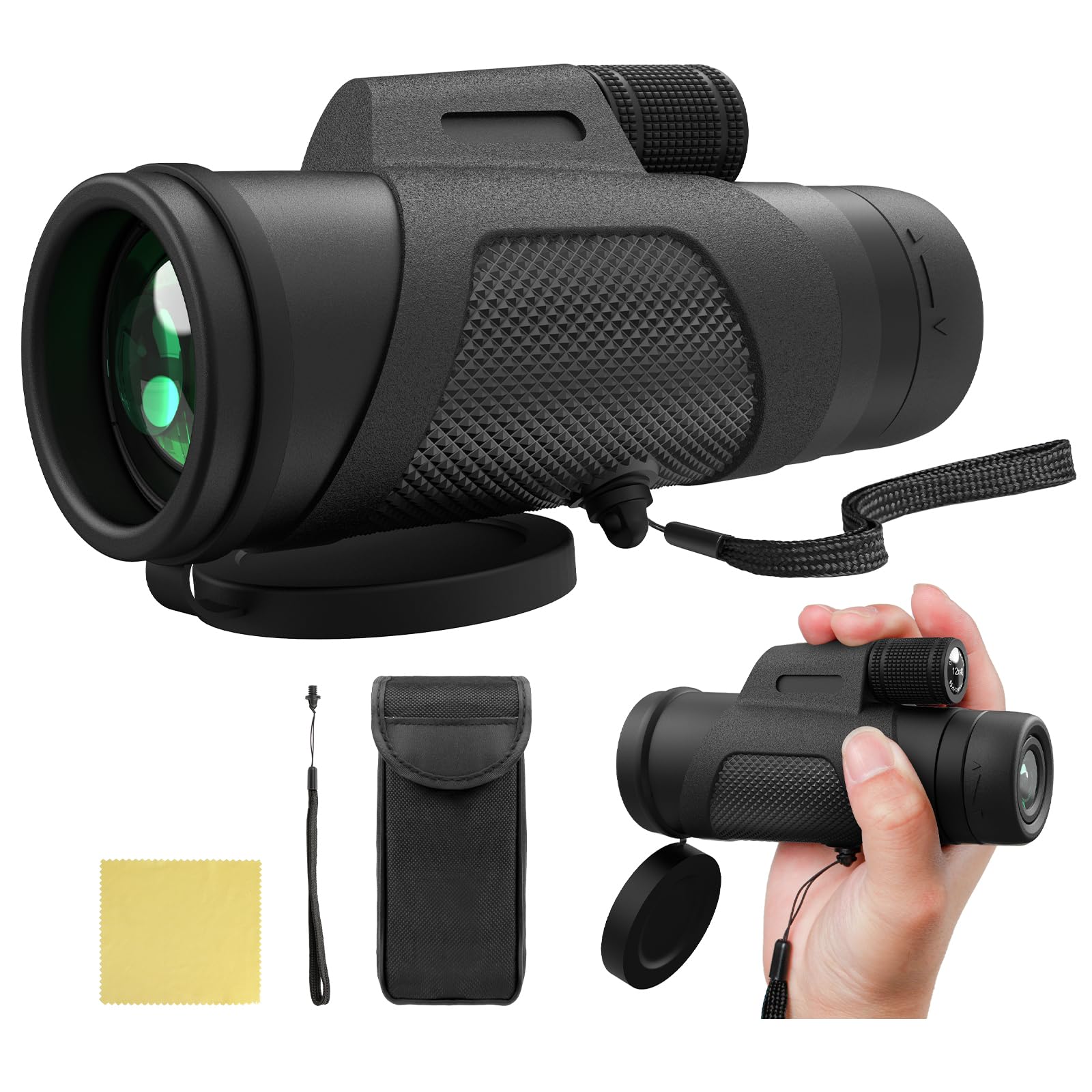 Amither 12X42 Monocular Telescope For Adults, High Powered Hd Compact Monoculars Portable Handheld Telescope With Bak4 Prism Fmc Lens For Hiking Bird Watching Camping Travel Concerts