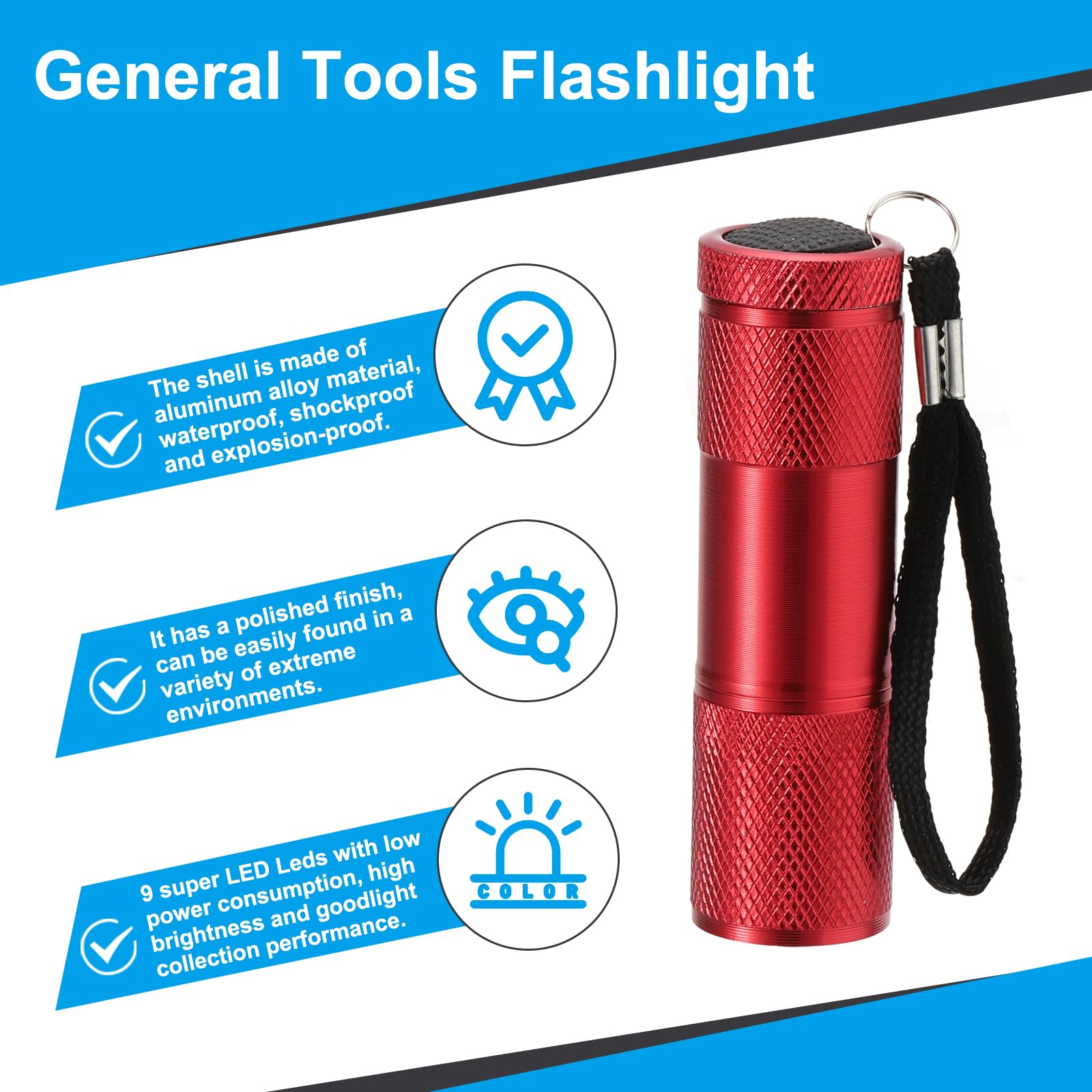 Patikil 9 Led Mini Flashlights, Aluminum Pocket Flashlight Torch With Lanyard For Camping, Hiking, Outdoor Emergencies, Red