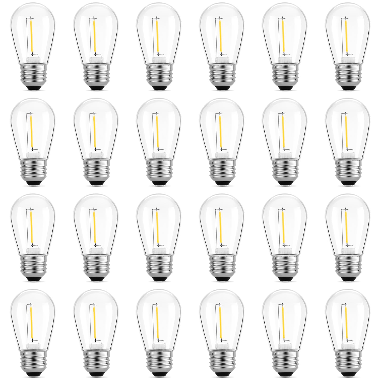 Meconard 24-Pack Led 1W String Light Bulbs, S14 Plastic Shatterproof Edison Vintage Style Replacement 1 Watt Outdoor Light Bulbs 2200K, Waterproof, Warm White Equivalent To 11W, E26 Base