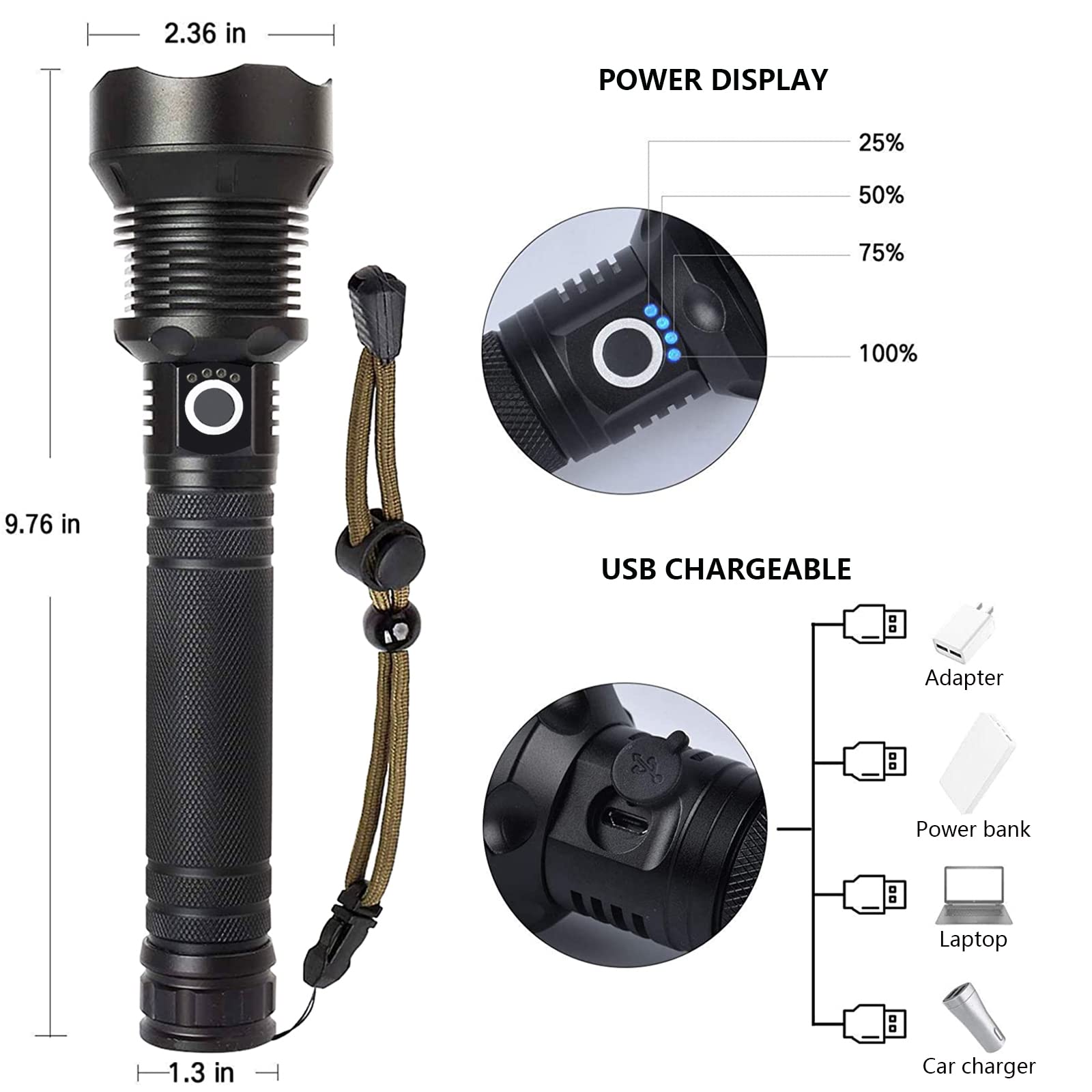 Lylting Rechargeable Led Flashlights High Lumens, 990000 Lumens Super Bright Flashlight With 5 Modes & Waterproof, Powerful Handheld Flashlight For Camping Emergencies