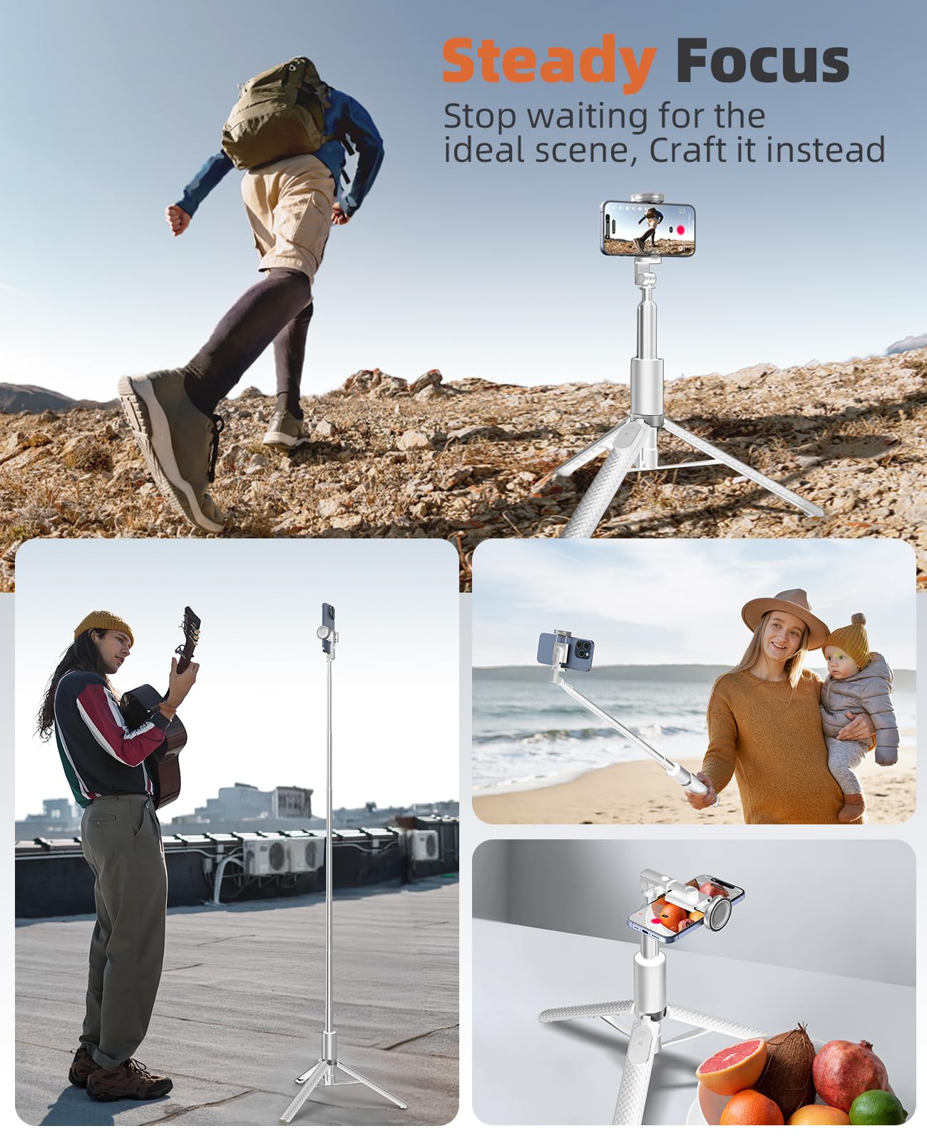 Vimose Tripod For Iphone &Phone Tripod Stand, Lightweight Aluminum Alloy, Adjustable Height, Compatible With Iphone And Android Phones