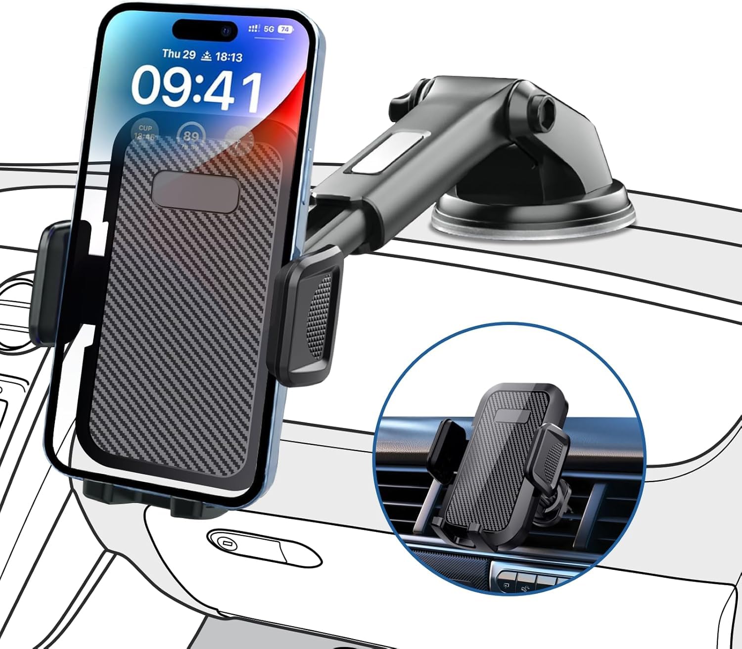 Yiokouz Phone Mount For Car,Military-Grade Car Phone Holder Mount Universal Automobile Dashboard Windshield Cell Phone Holder Truck Vent For Iphone 16 15 14 13 Pro Max Samsung