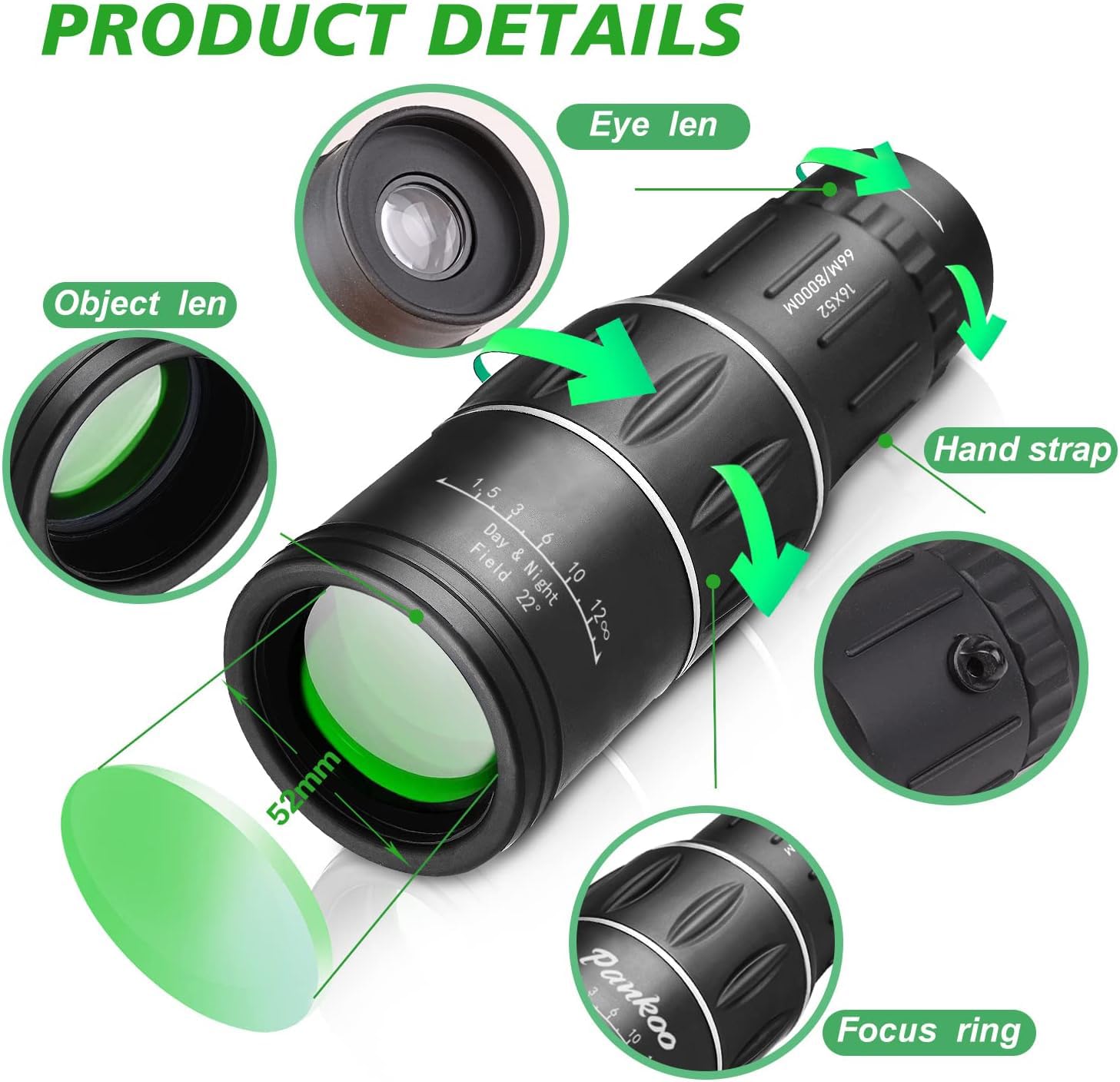 Sihea 16X52 Mini Monocular Telescope High Powered For Adults, Birthday  For Men Dad Him Husband Teen Boys, Bak4 & Fmc Prism Scope For Birdwatching Outdoors Hunting, Cool Gadgets For Men