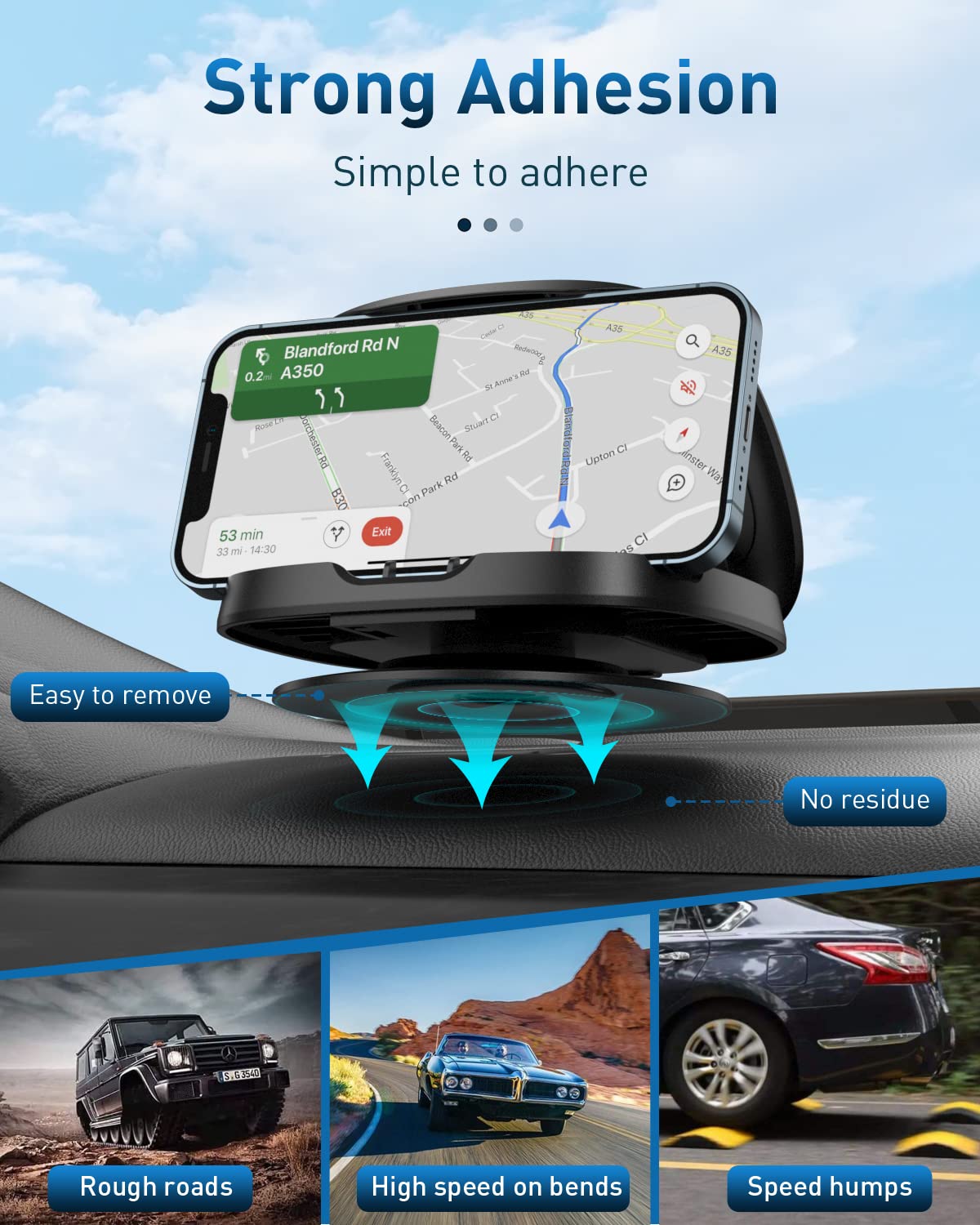 Awelbuy Phone Mount For Car, 360° Rotatable Dashboard Horizontal & Vertical Viewing Cell Phone Holder, Washable Reusable Car Phone Mount, For Iphone Samsung & Smartphones