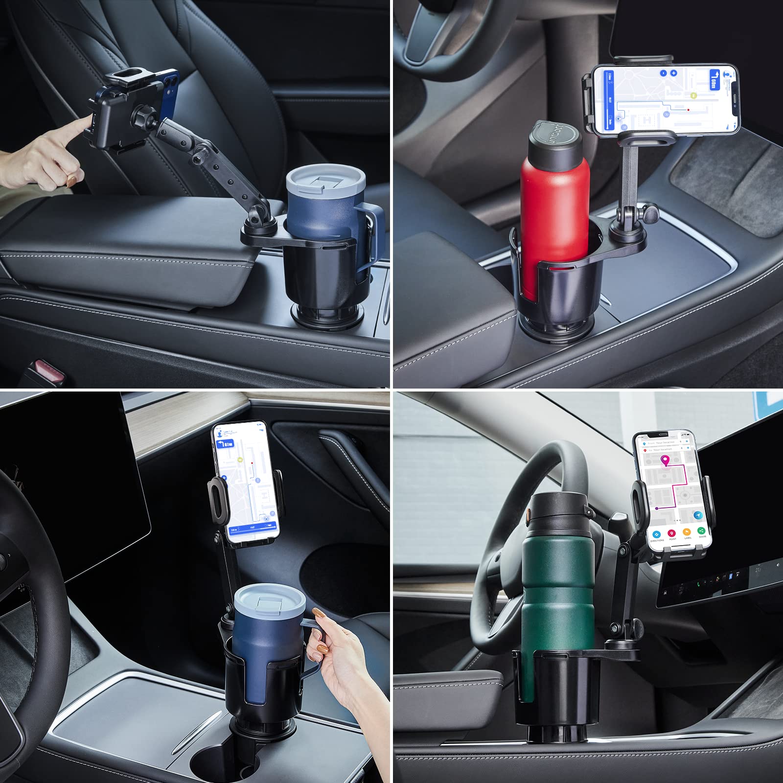 This Hill Car Cup Holder Expander Adjustable Base With Phone Mount 360° Rotation Cup Holder Cell Phone Holder For Car Compatible With Iphone All Smartphones