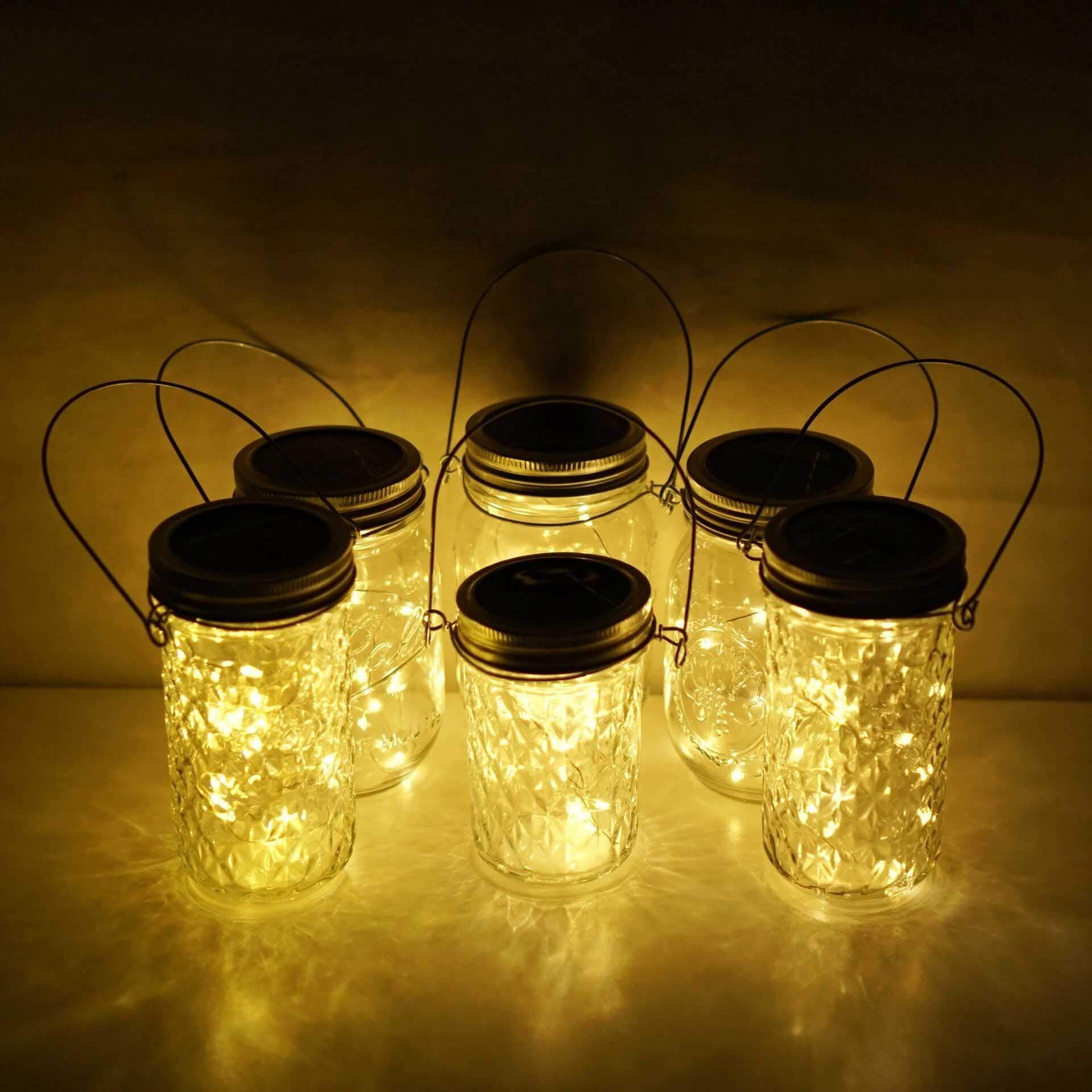 Cynzia Solar Mason Jar Lights, 6 Pack 20 Led Fairy String Lights With 6 Hangers (No Jars), Waterproof Firefly Lights Lantern For Outdoor, Wedding, Patio, Garden, Party, Christmas Decor (Warm White)