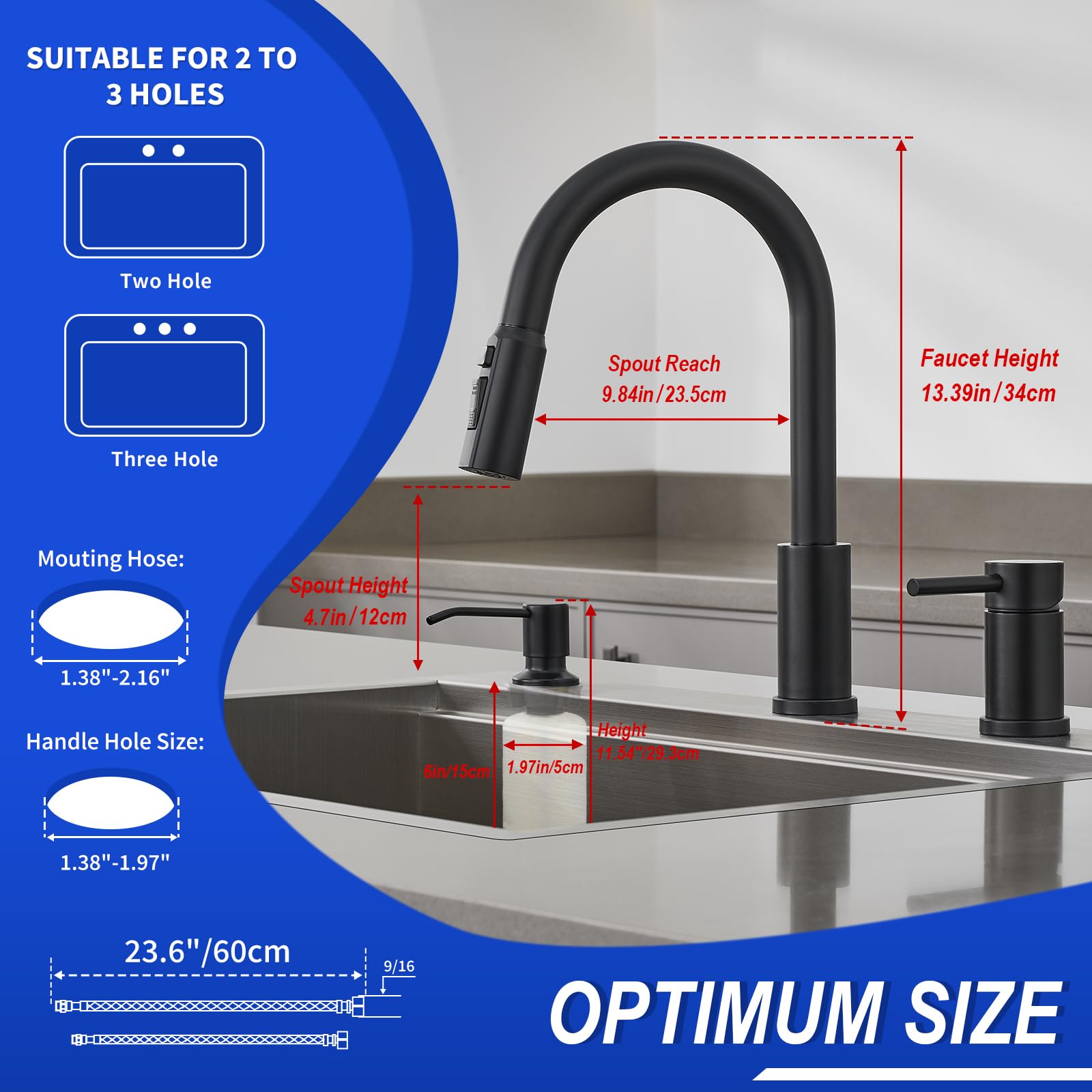 Tohlar Kitchen Faucets With Soap Dispenser Solid Stainless Steel Kitchen Faucet With Pull Out Sprayer 3 Modes Matte Black Modern Kitchen Sink Faucets High Arc Single Handle Faucet