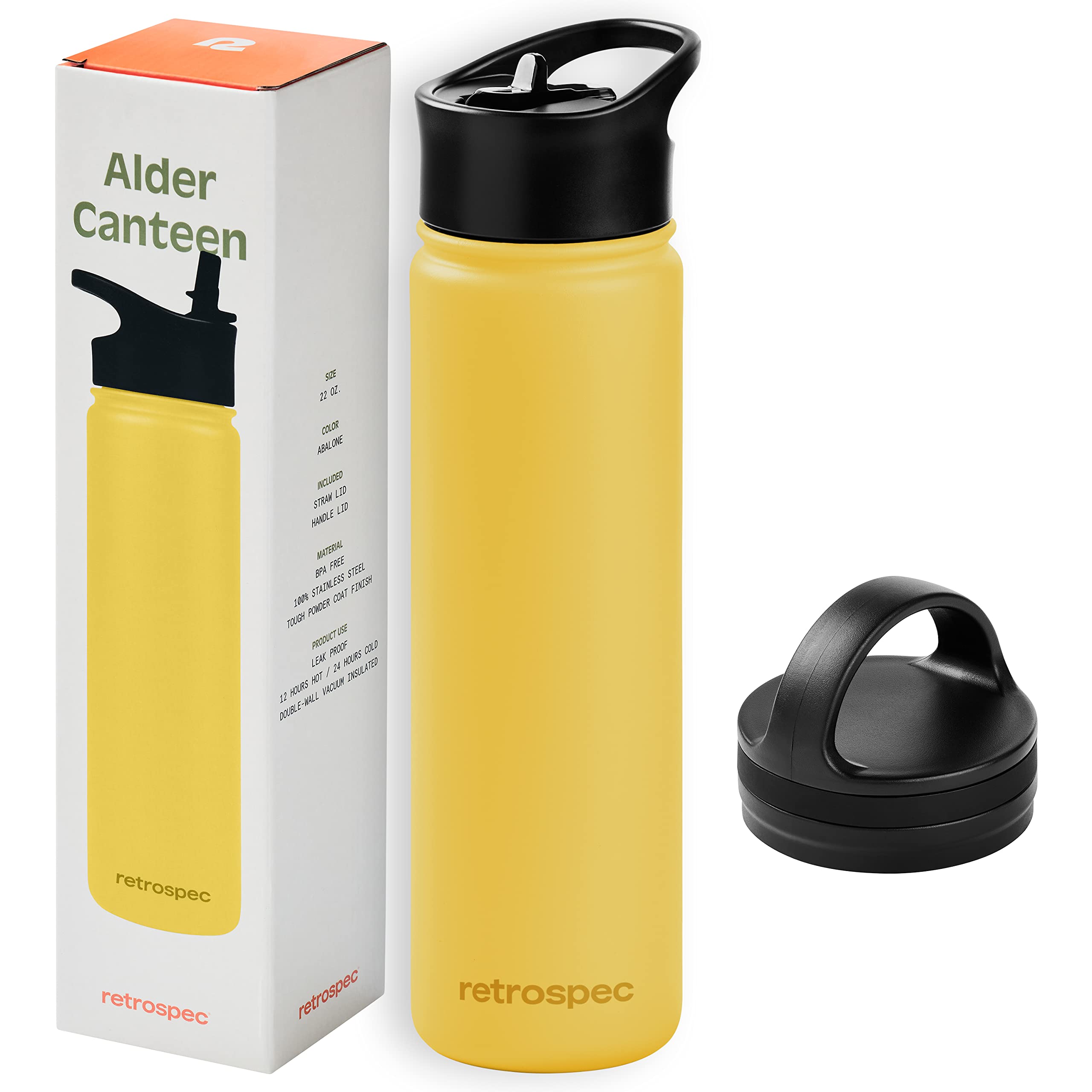 Retrospec Alder Insulated Water Bottle With Straw Lid & Handle Cap - Stainless Steel Wide