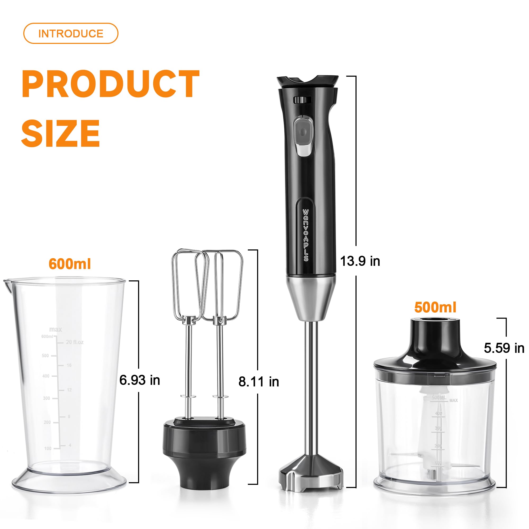 Wanvoapls Immersion Blender Handheld, Hand Mixer With Sharp Blades, Kitchen Gadgets, Stick Blender Perfect For Smoothies, Soups, And Sauces Portable Mixer Compact And Easy To Clean