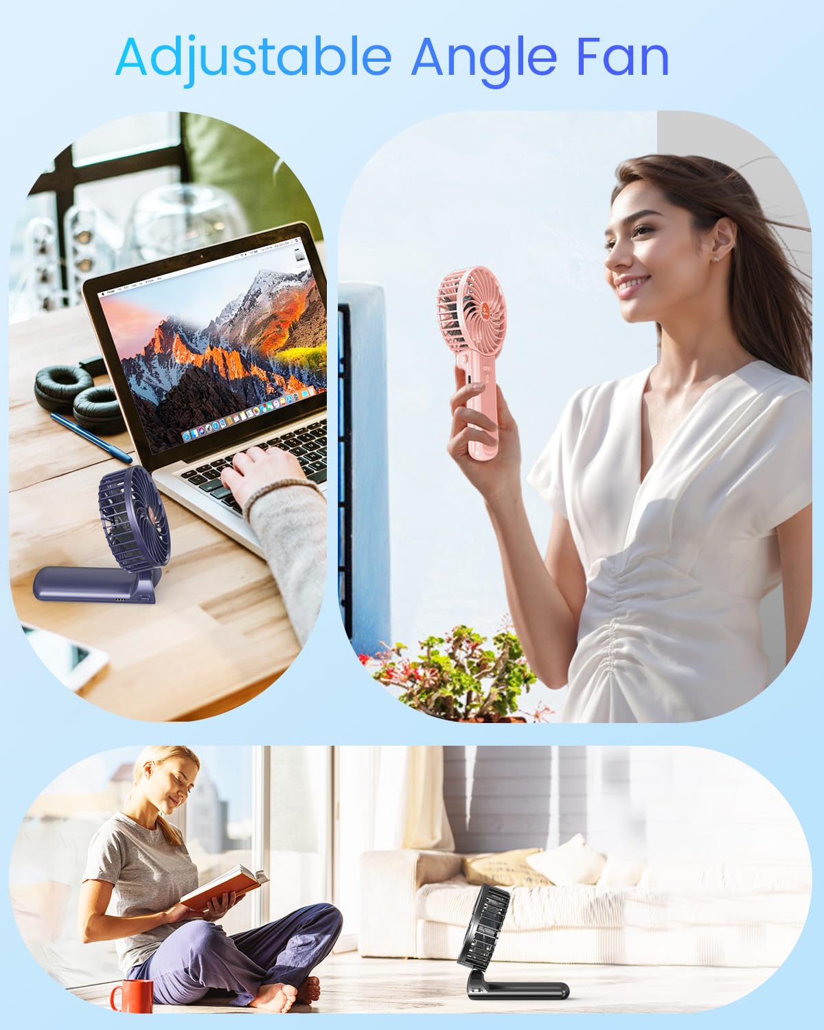 Portable Handheld Mini Fan Rechargeable: Small Hand Personal Foldable Fans 180° Adjustable 4 Speed