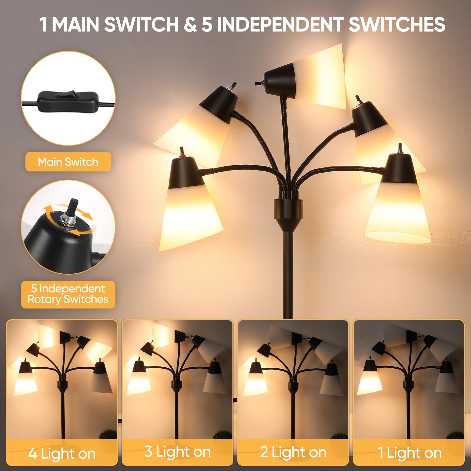 Hamucd Medusa Bedside Table Lamp For Bedroom, Modern Multi Head 5 Shade Lamps, Adjustable Lamp For Night Stands, Led Desk Lamp With Fun Light Multicolored Shades For Livingroom Kids Room, Office