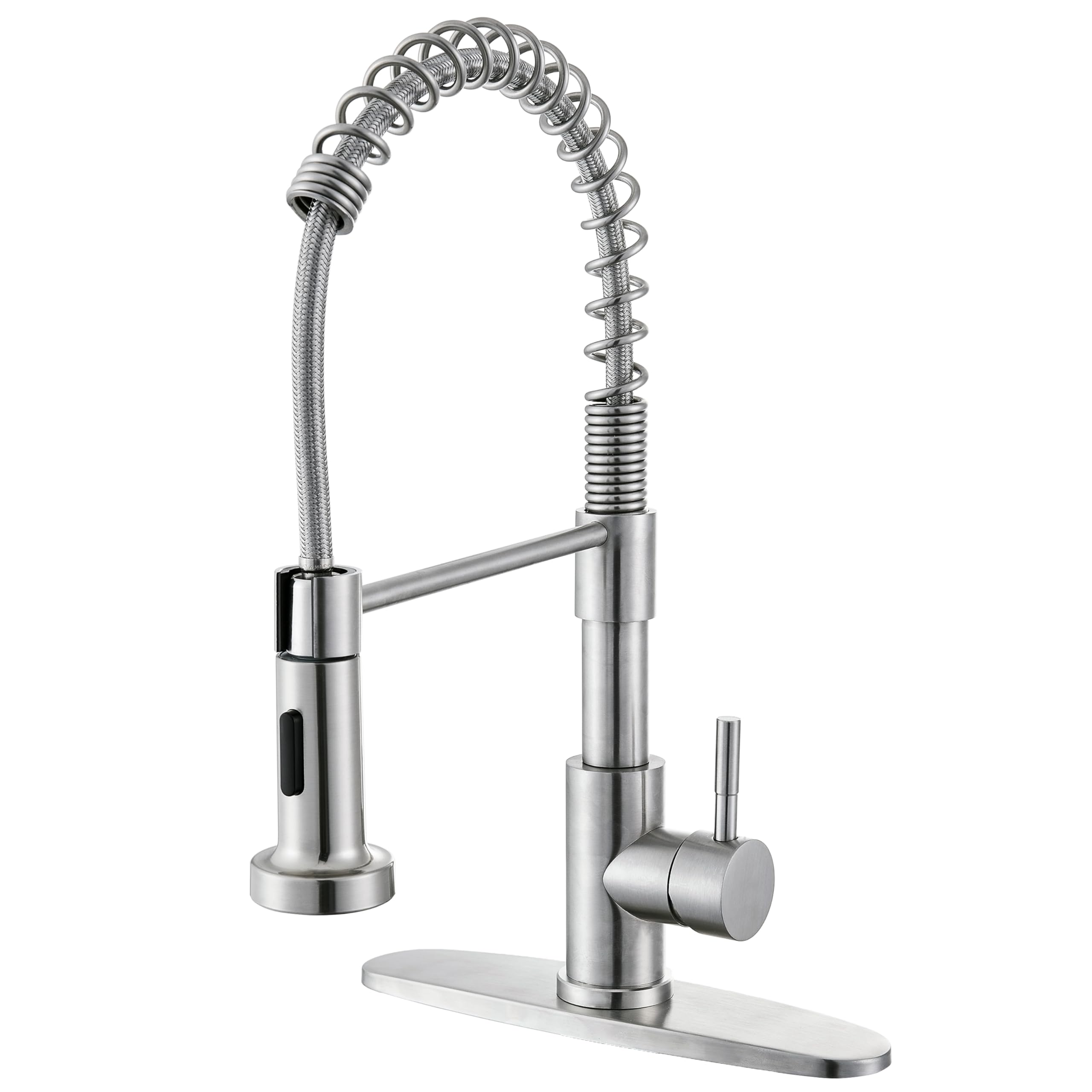 Comllen Kitchen Faucet With Sprayer, Brushed Nickel 304 Stainless Steel Kitchen Sink Faucet, High Arch Commercial Single Handle Kitchen Sink Faucets For Outdoor Utility Camper Laundry Rv Wet Bar