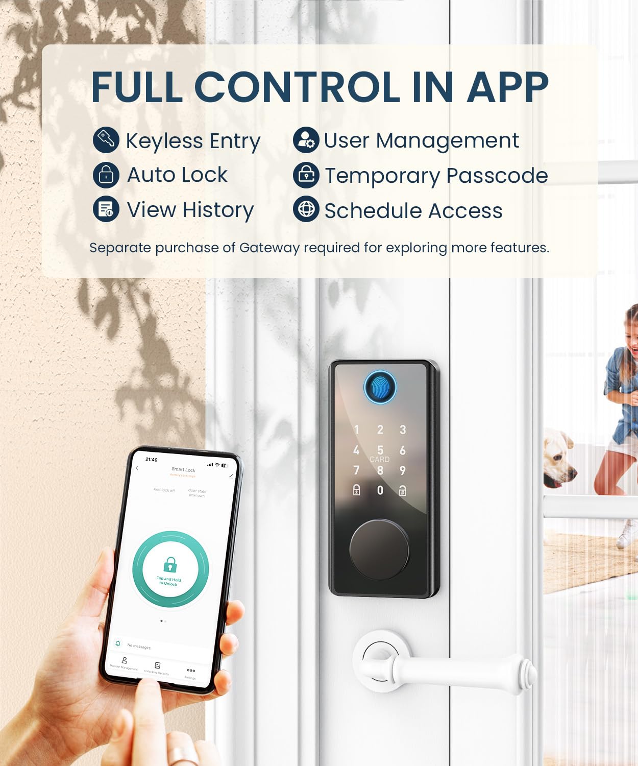 Psos Smart Front Door Lock - Keyless Entry With Fingerprint & Keypad - Biometric Digital Deadbolt With Auto Lock, App Control - Secure Electronic Entry For Home