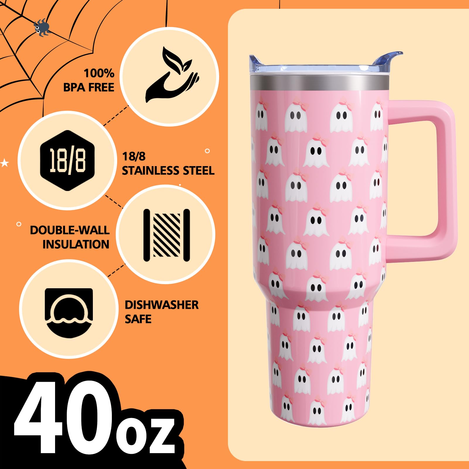 Ghost Halloween For Women Girls, Cute Spooky Stainless Steel Insulated Travel Coffee Cup